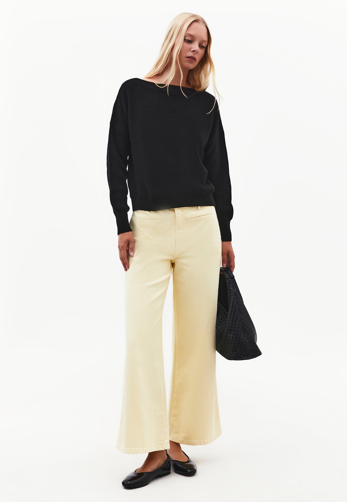 Boat Neck Loose Sweater - BLACK