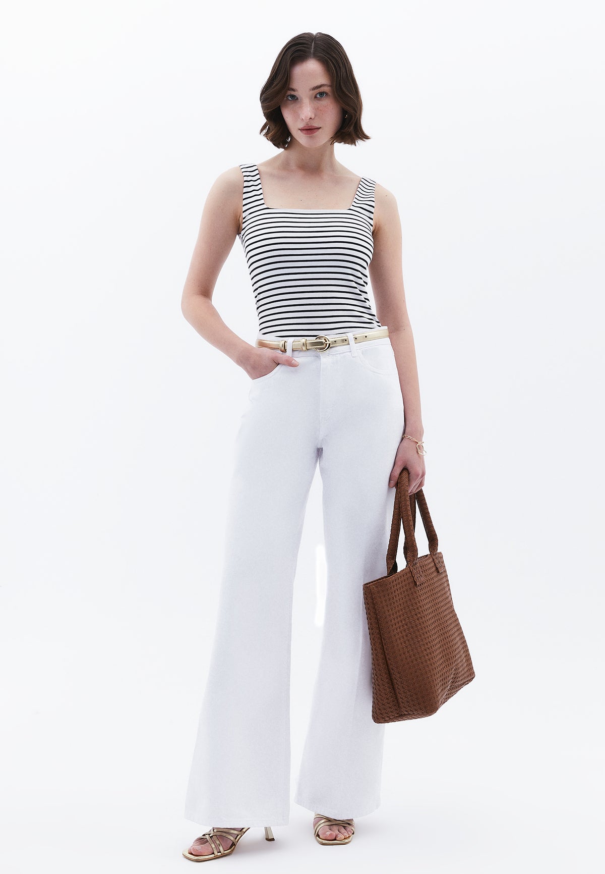 Square Neck Tank Top - Black/White
