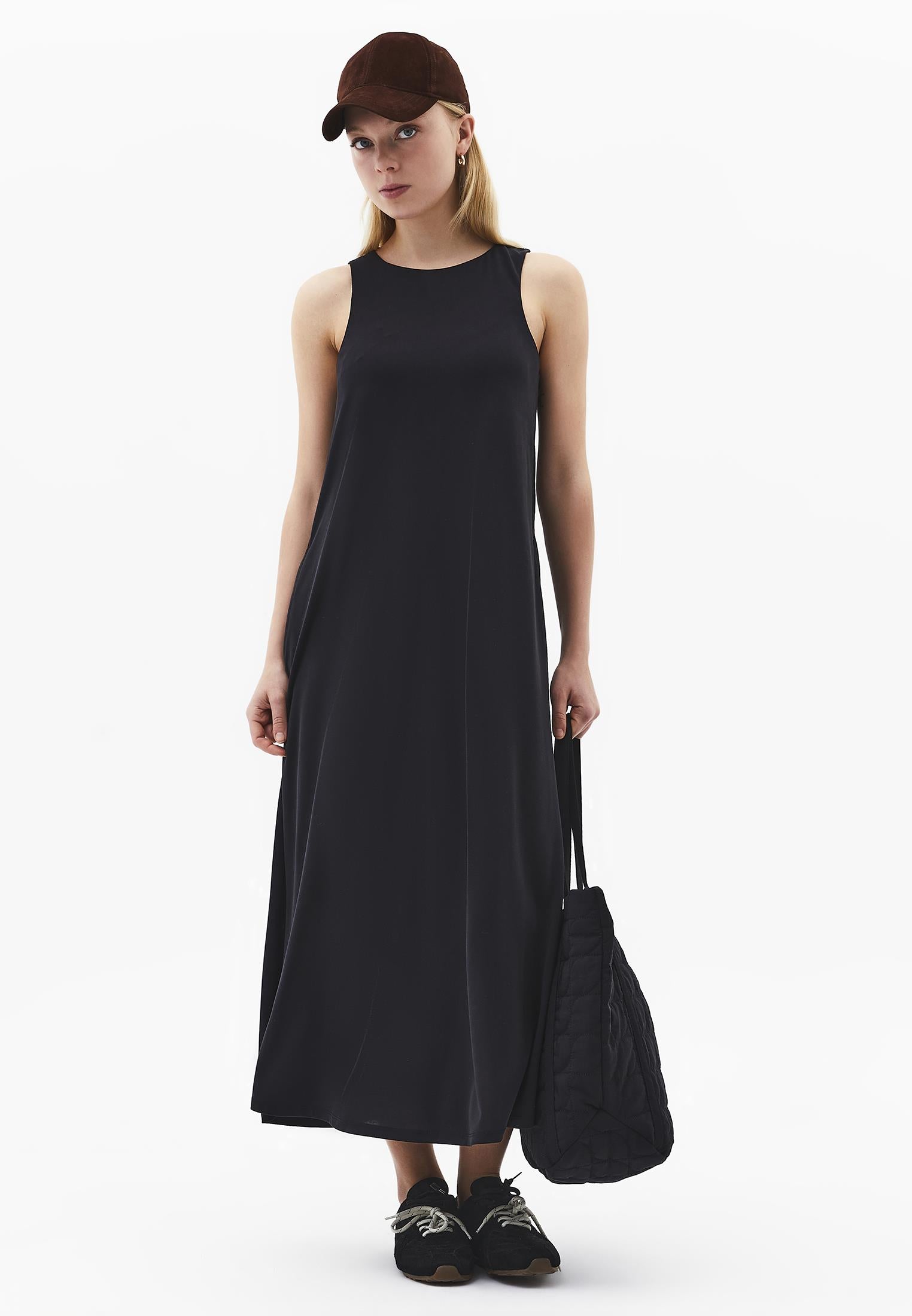 Halter Neck A-Line Midi Dress - BLACK