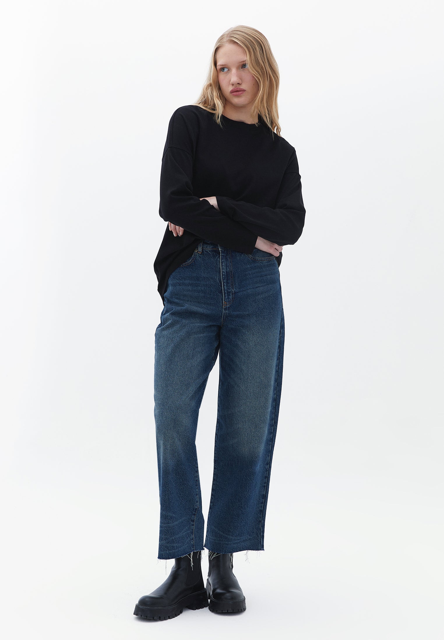 Long sleeve loose t-shirt - BLACK