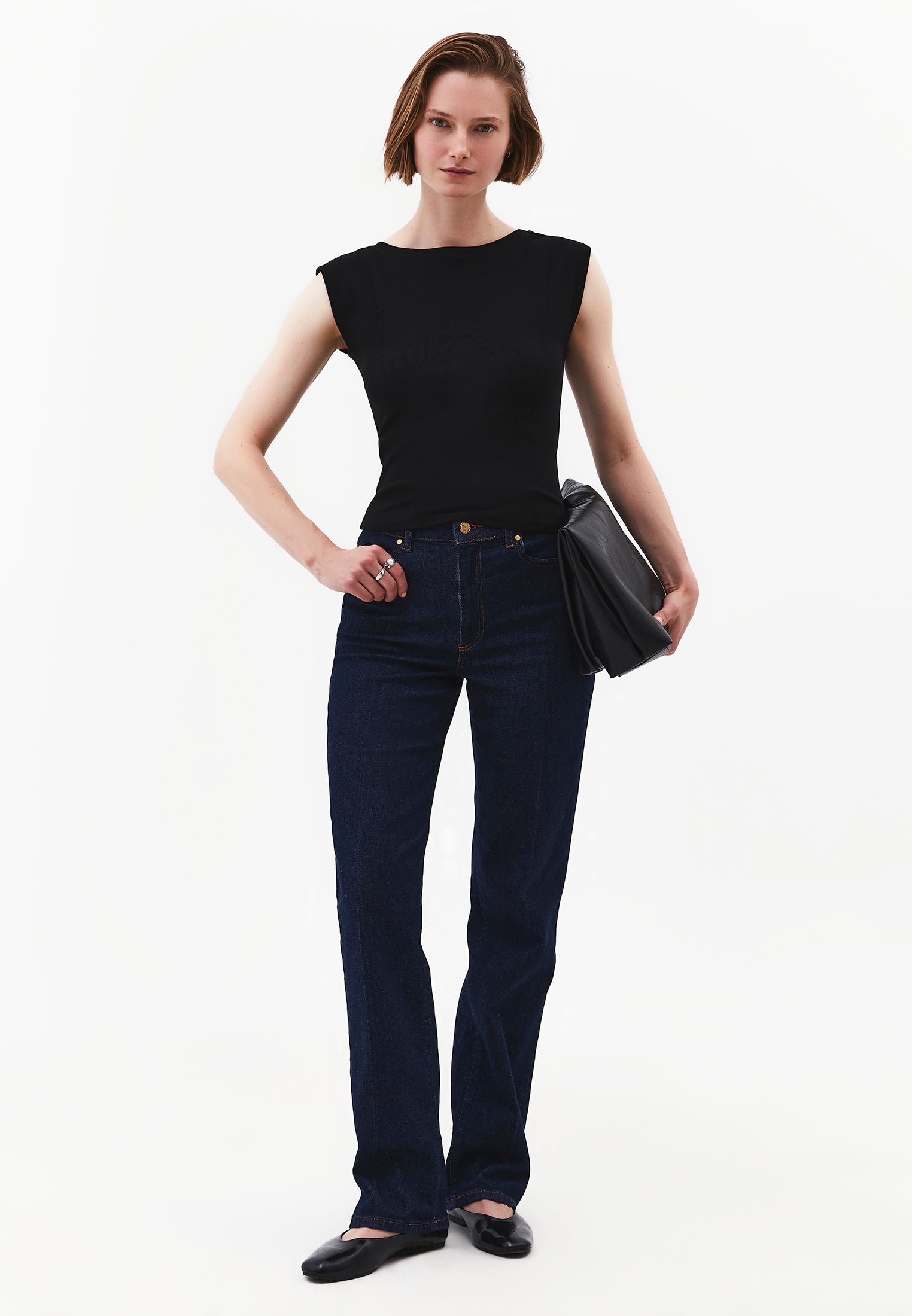 Boat Neck Sleeveless T-Shirt - BLACK