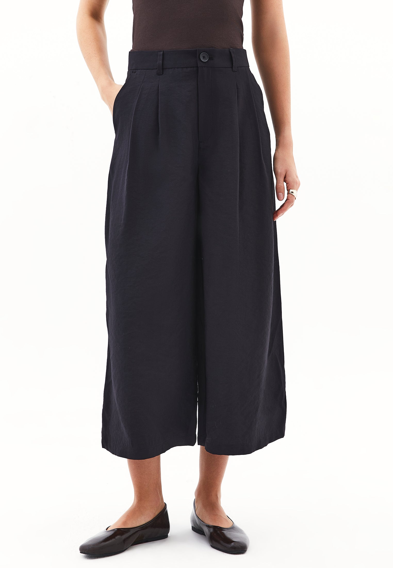 High Waist Wide Leg Pants - BLACK