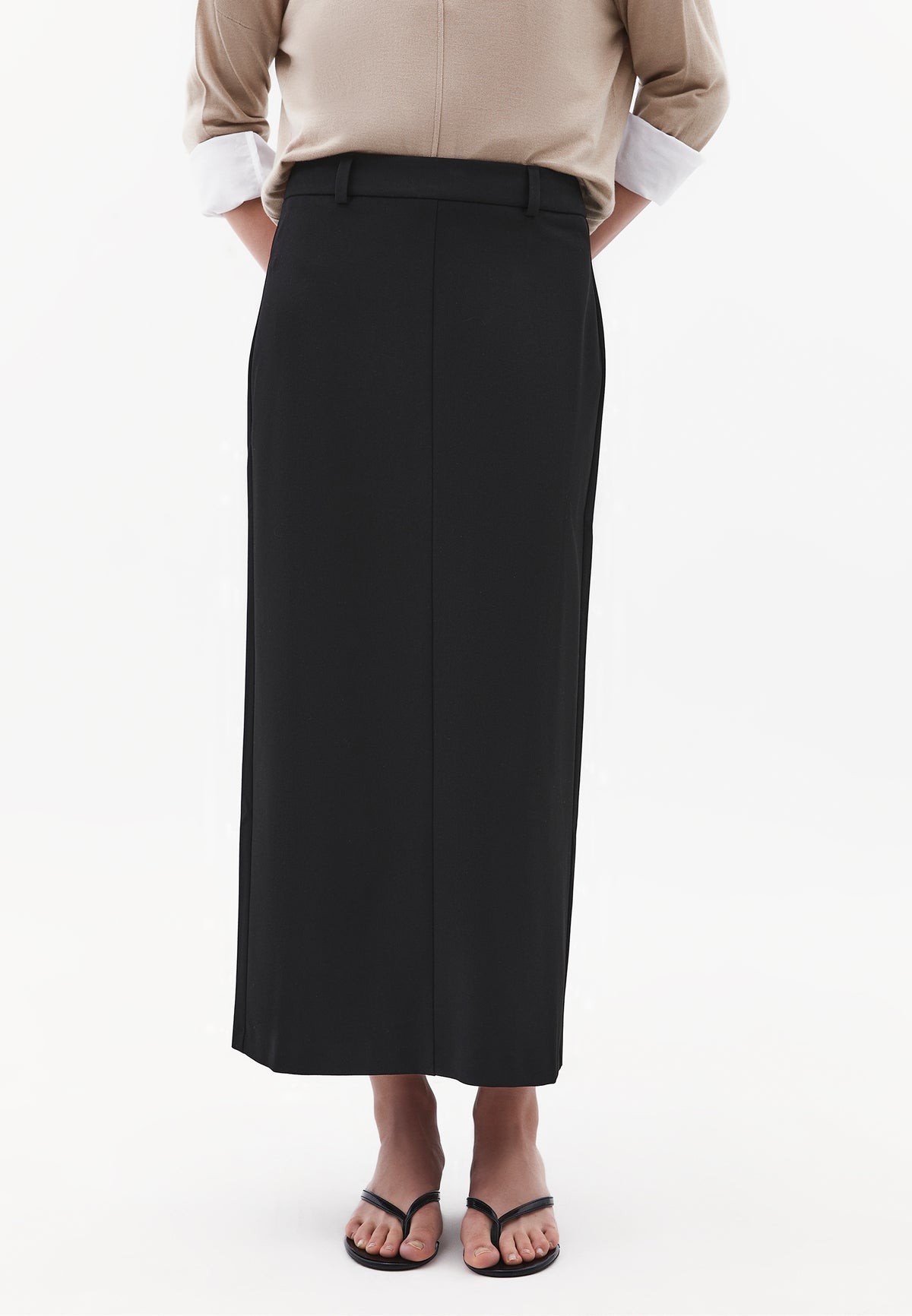 Cut-Out Ultra High Waist Long Skirt - Black