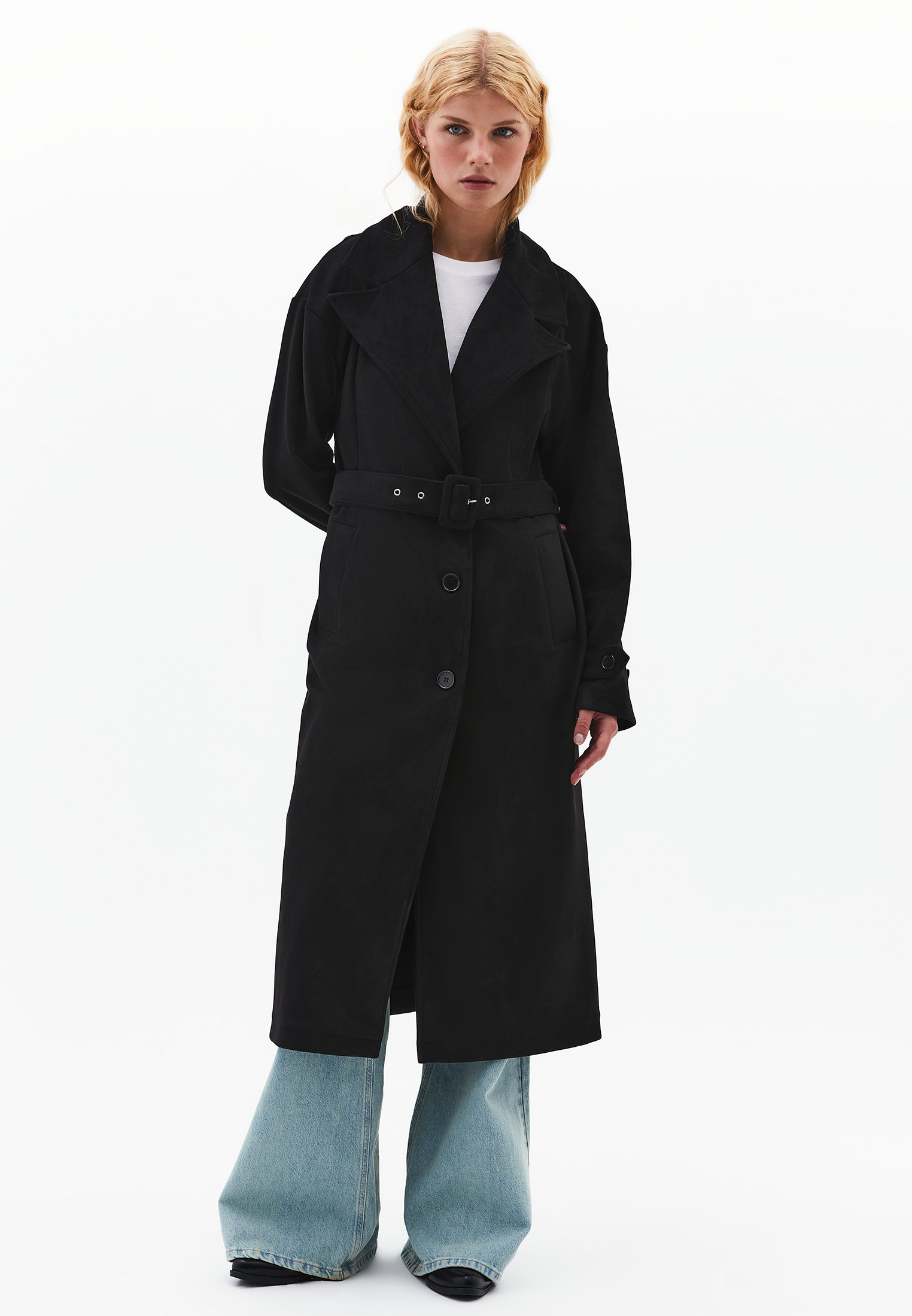 SUEDE TRENCHCOAT - BLACK