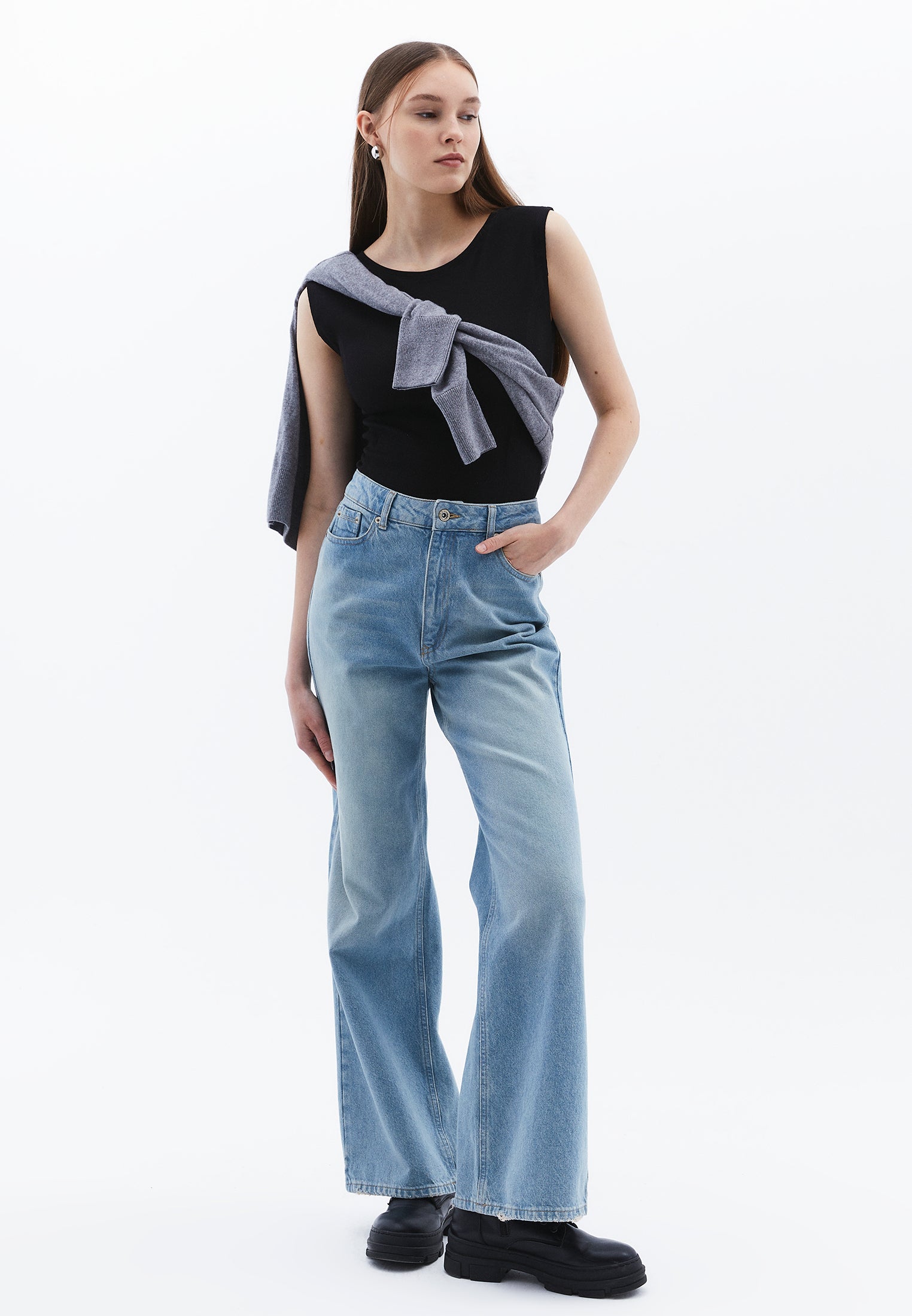 Boat Neck T-Shirt - BLACK