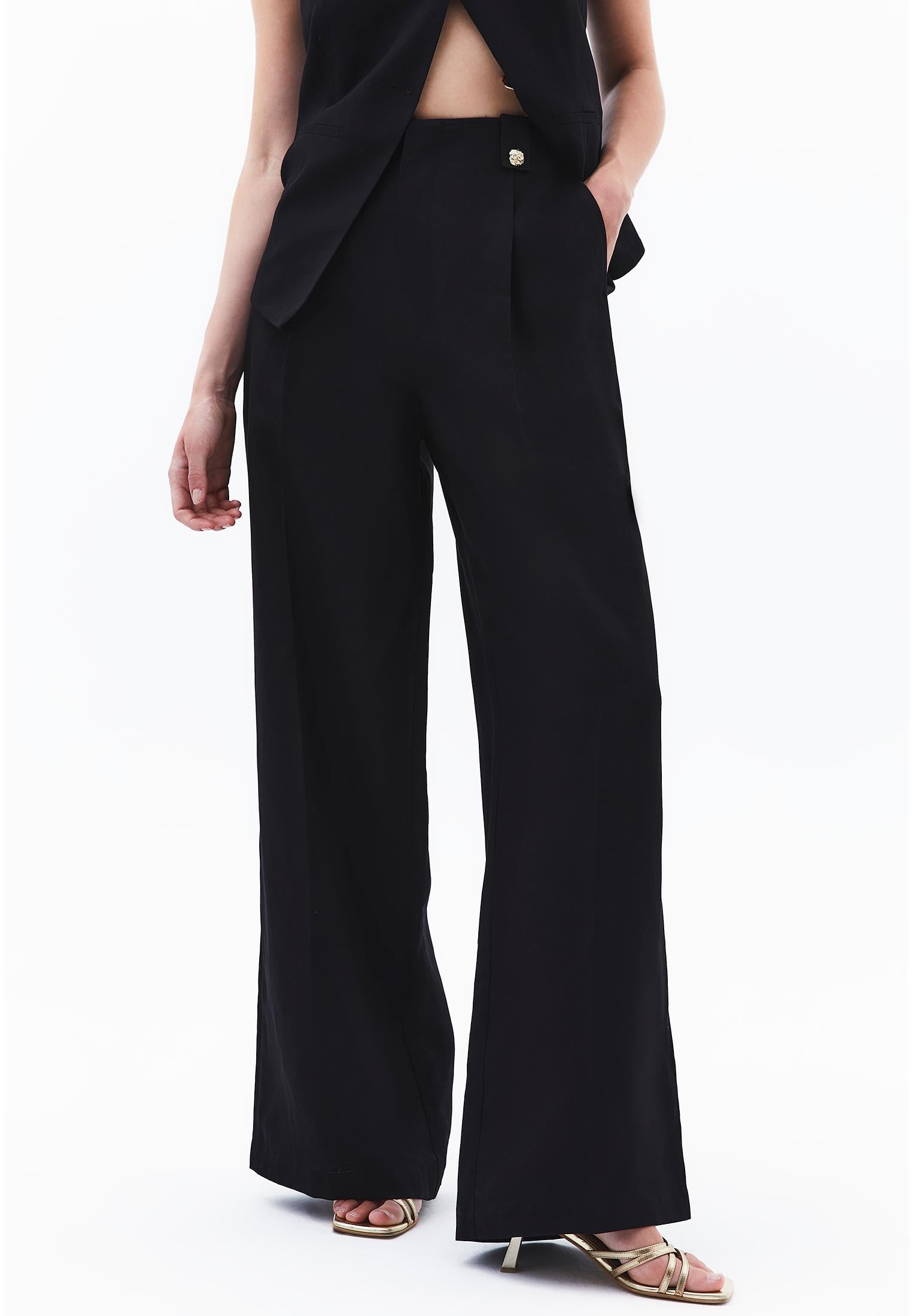 Autumn Buttoned Tencel Pants - BLACK