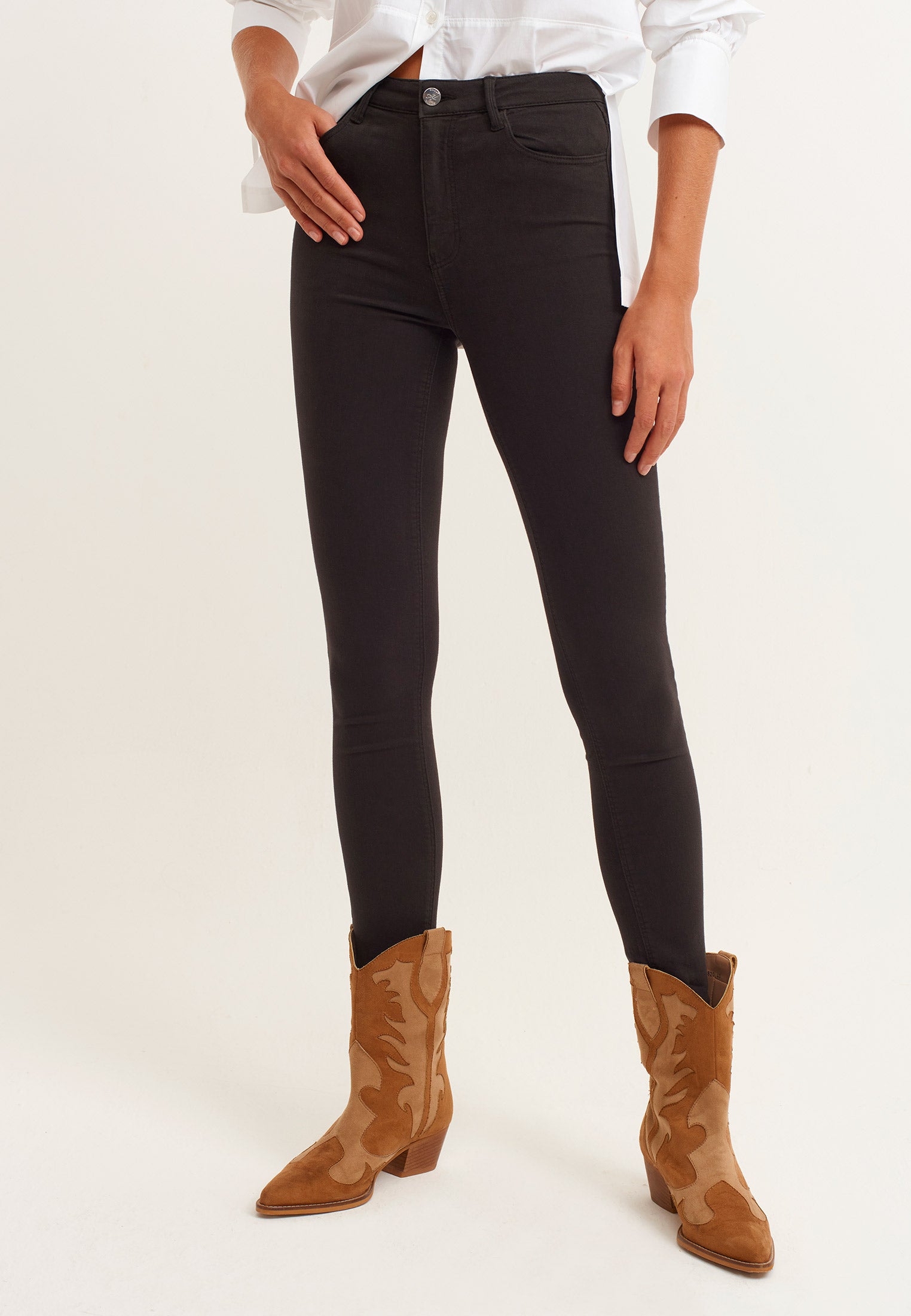 High waist skinny pants with modal content - BLACK