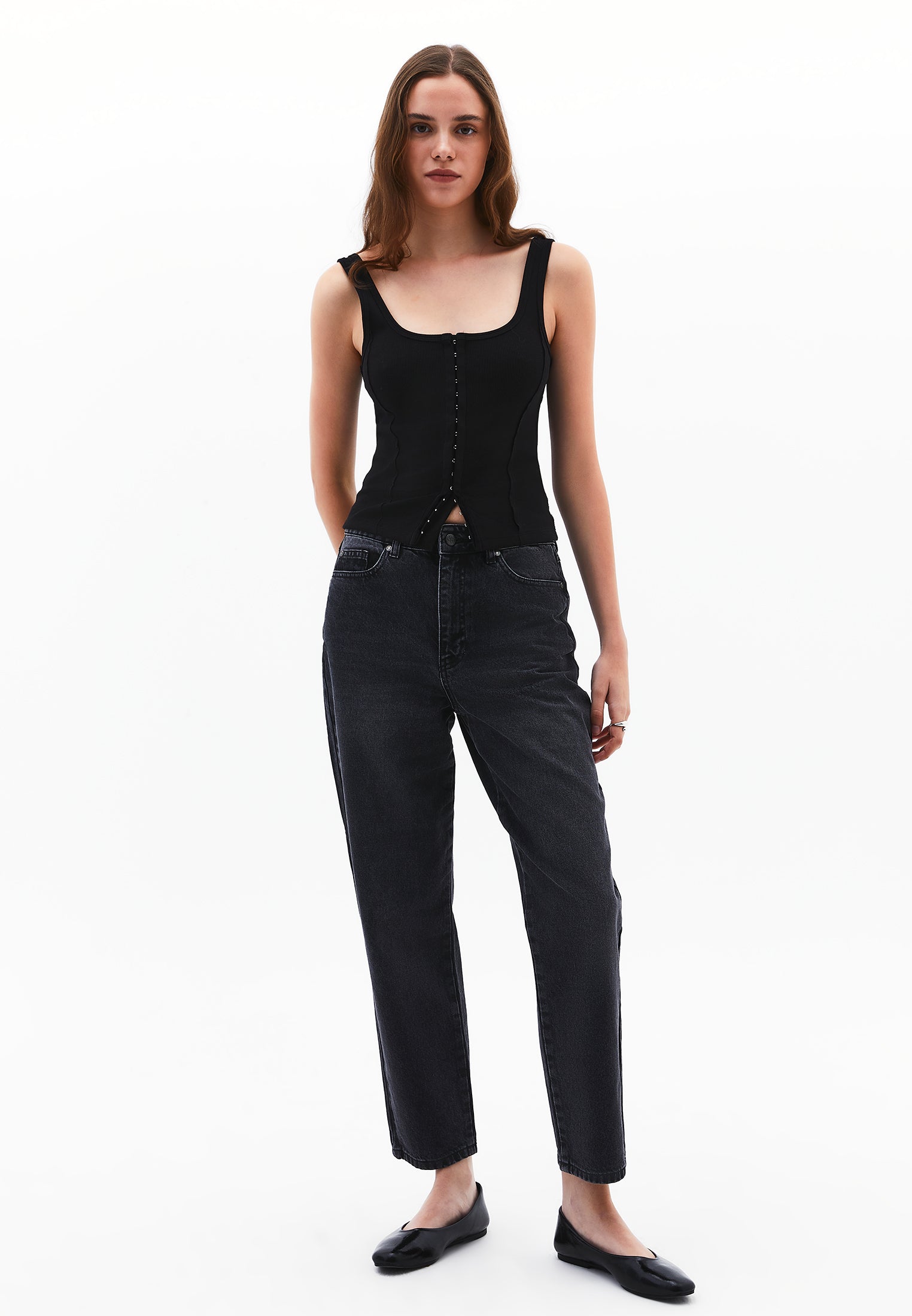 U Neck Bodycon Tank Top - BLACK