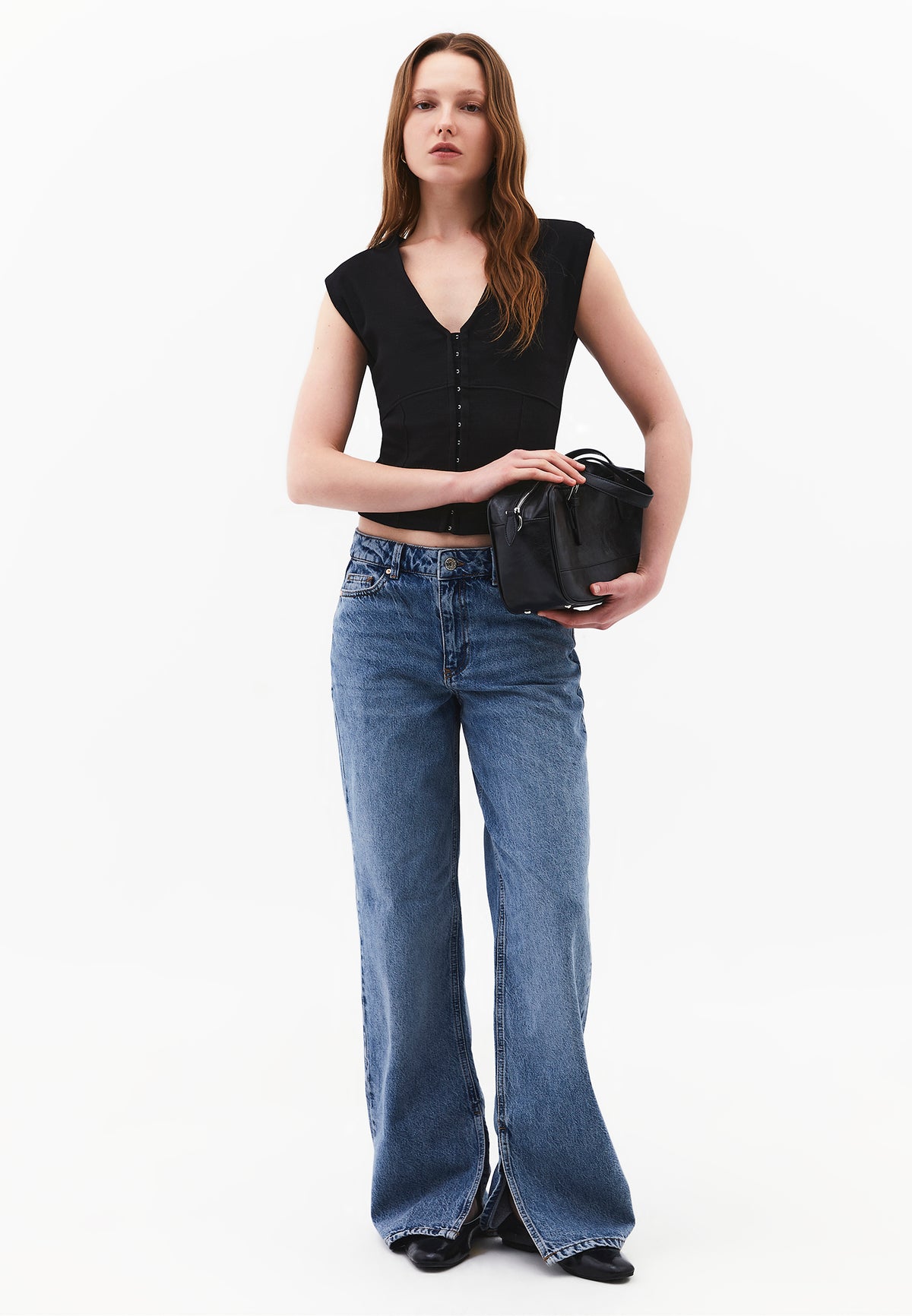V Neck Bodycon T-Shirt - Black