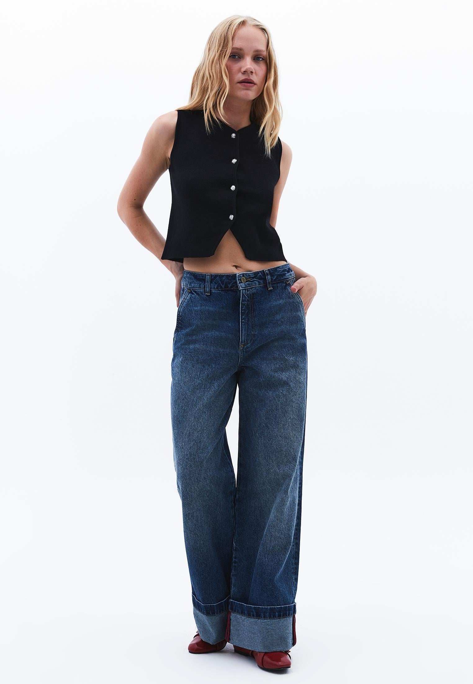 Button Collared Vest - BLACK