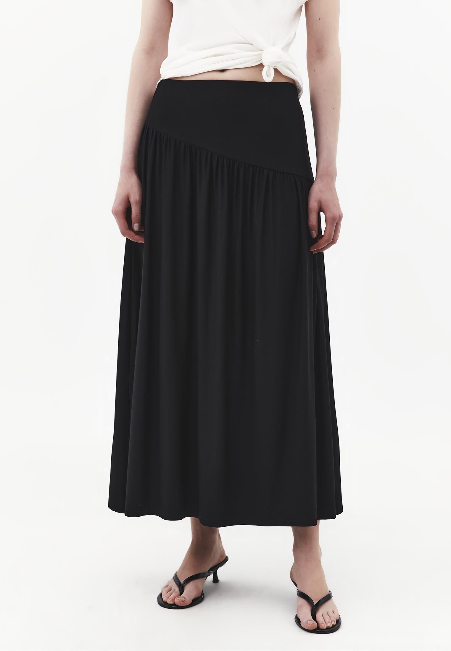 Flared Long Skirt - BLACK