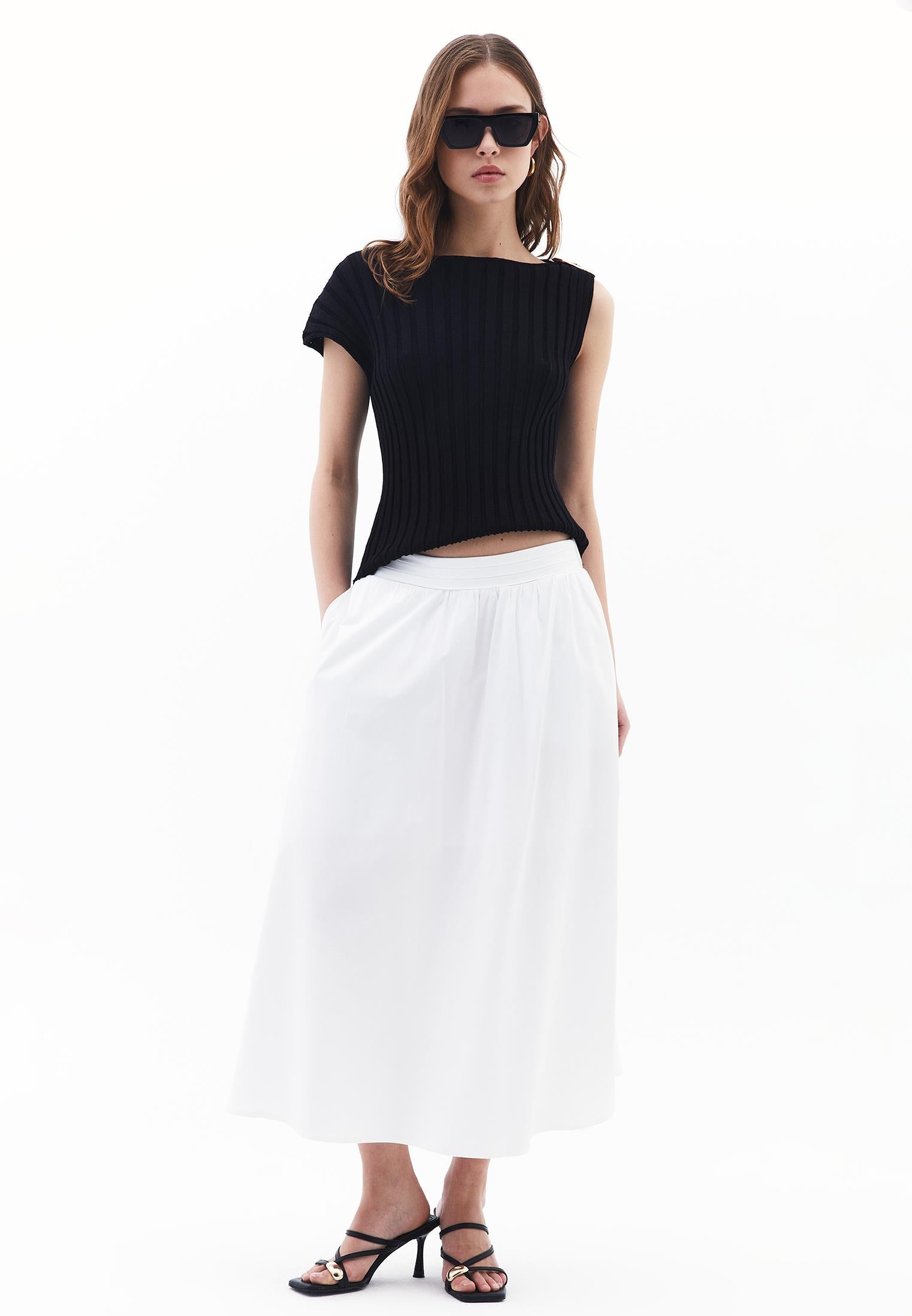 Boat Neck Blouse - BLACK