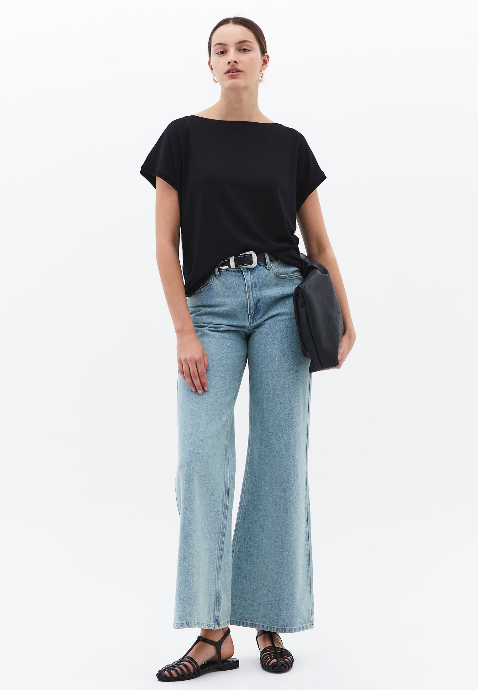 Boat Neck Sleeveless T-Shirt - BLACK