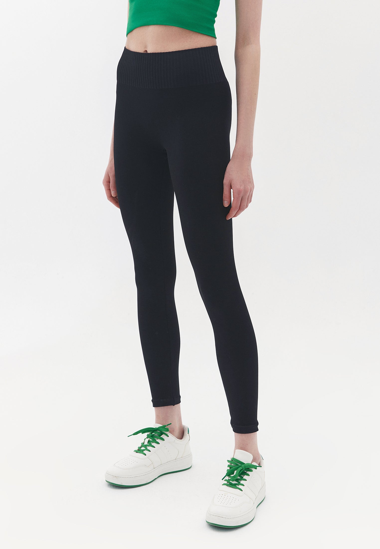 Seamless ankle high waist leggings - BLACK