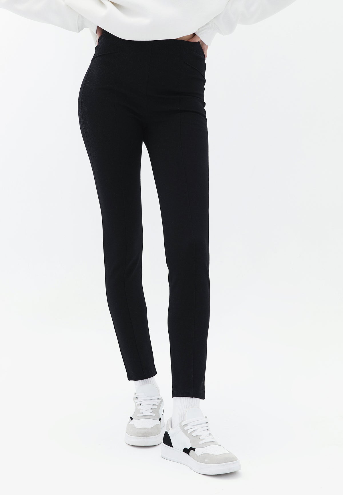 Cut Out Detailed High Waist Long Leggings - Black