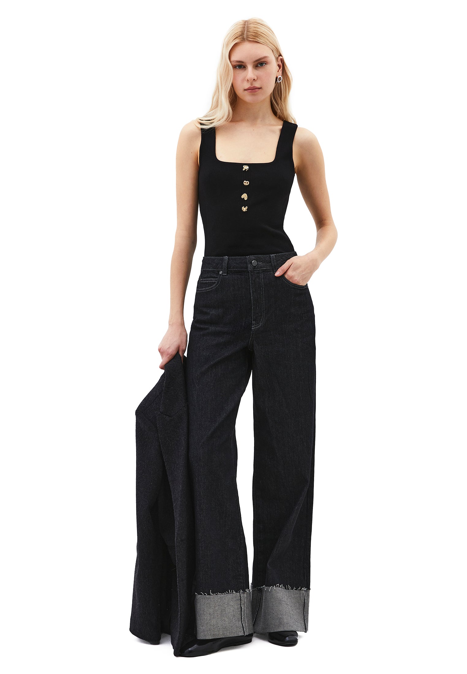 U Neck Sleeveless Tank Top - BLACK