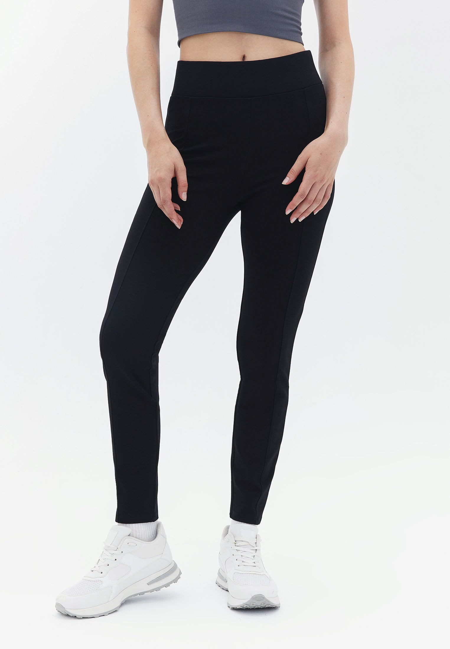 ELASTIC DETAILED ANKLE LEGGINGS - BLACK