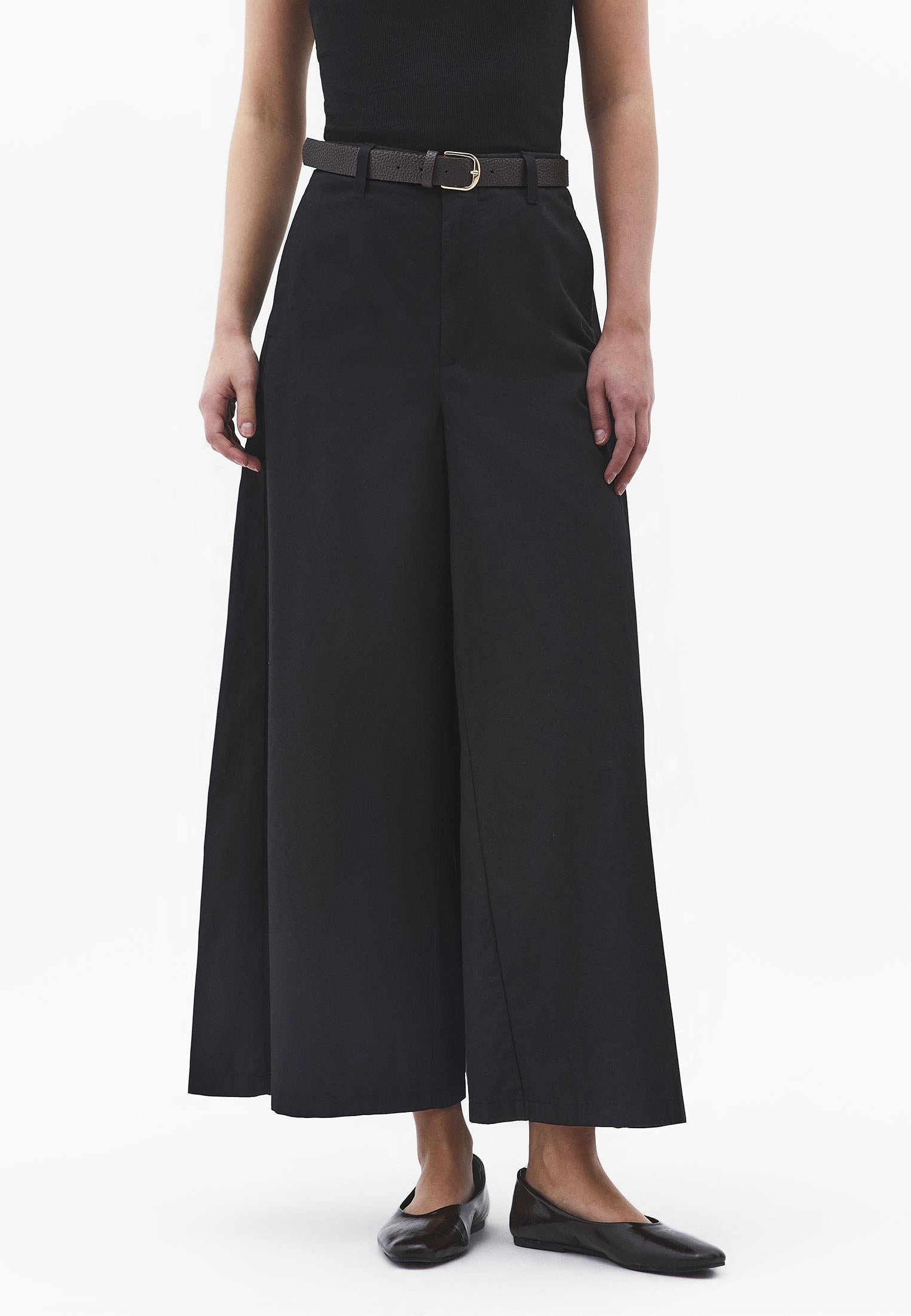 Belted Detail Ultra High Waist Wide Leg Trousers - BLACK