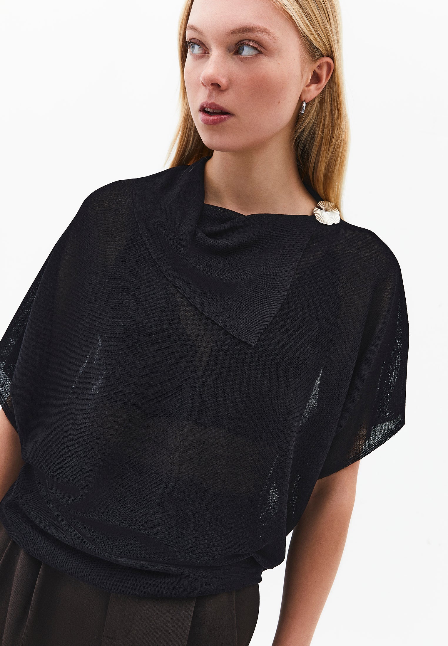High Neck Sleeveless Oversize Tunic Blouse - BLACK