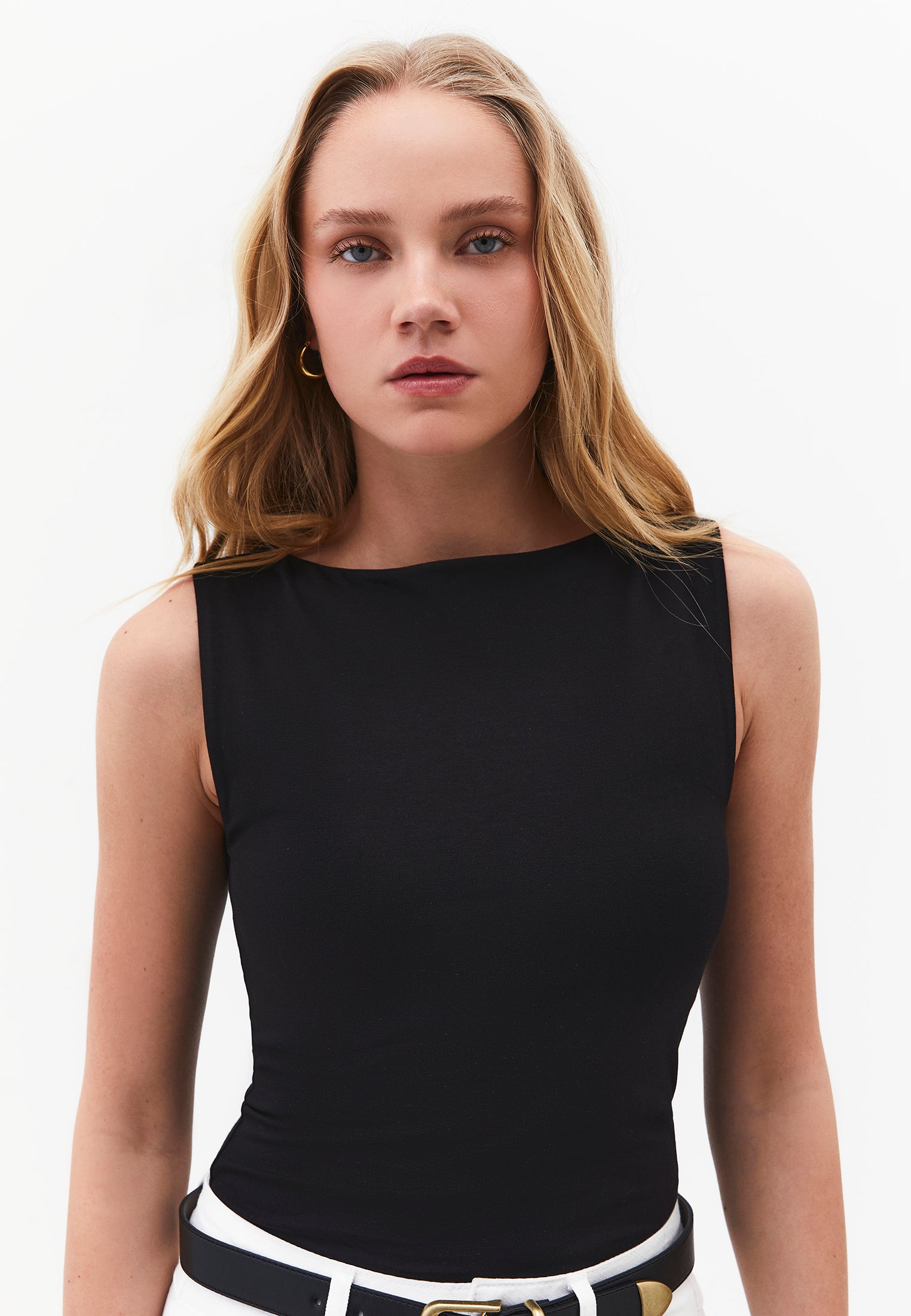 Boat Neck Tank Top - BLACK