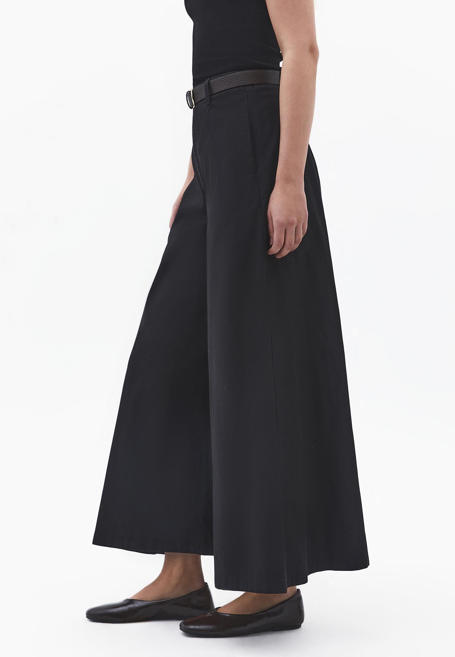 Belted Detail Ultra High Waist Wide Leg Trousers - BLACK