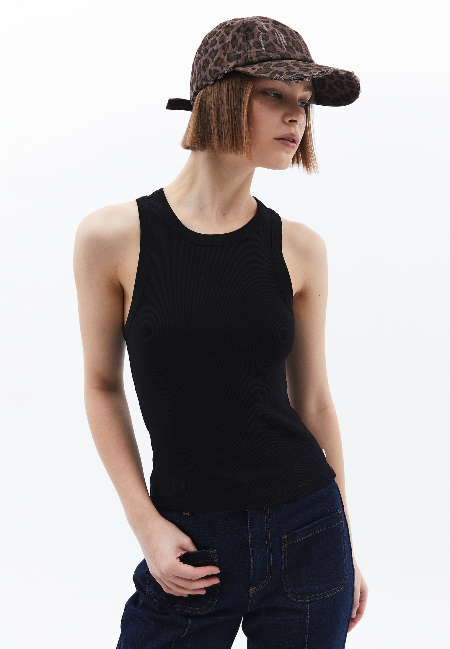 Sleeveless V Neck Tank Top - BLACK