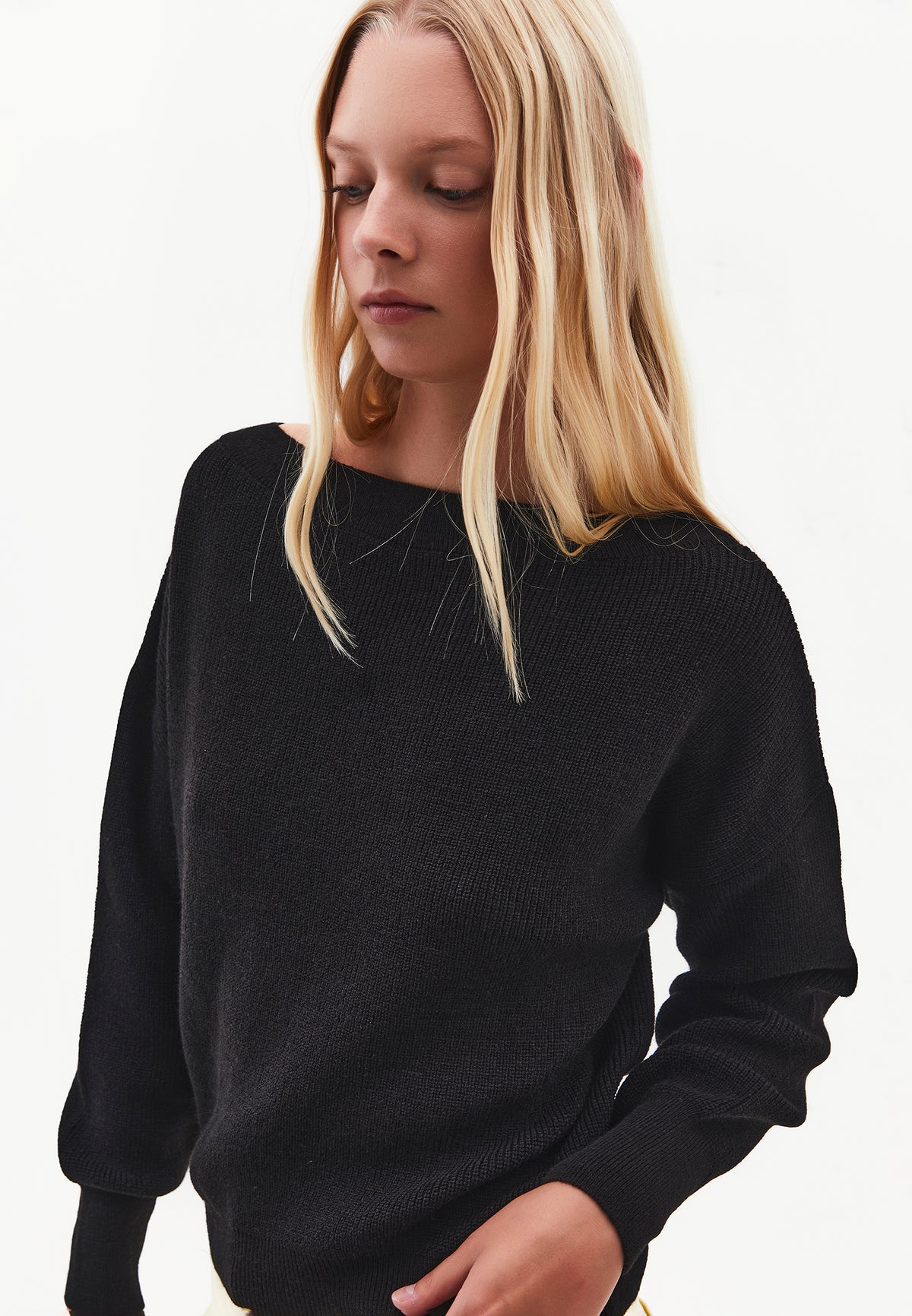 Boat Neck Loose Sweater - BLACK
