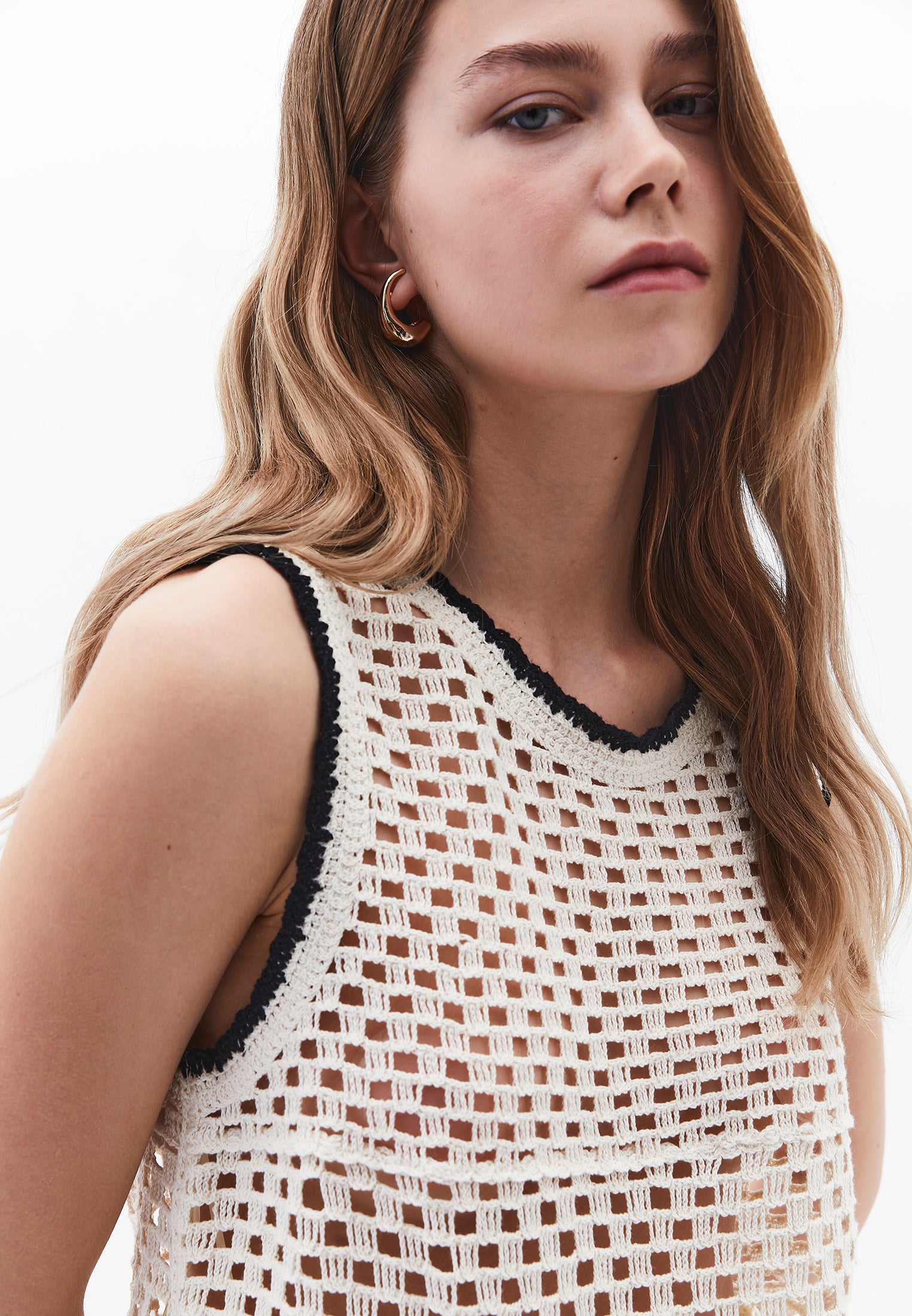Cotton Blend Tank Top - ICE MILK/BLACK