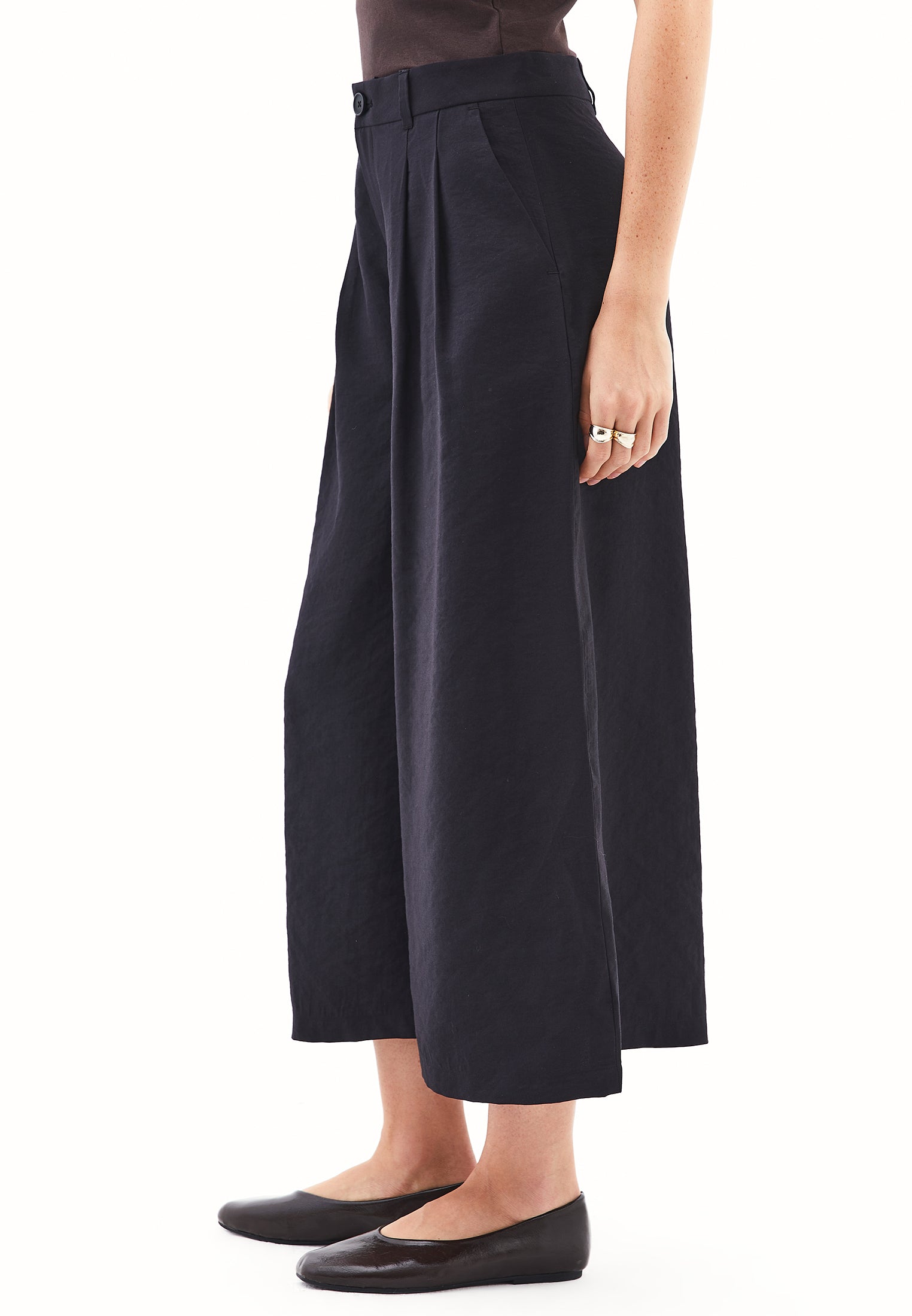 High Waist Wide Leg Pants - BLACK