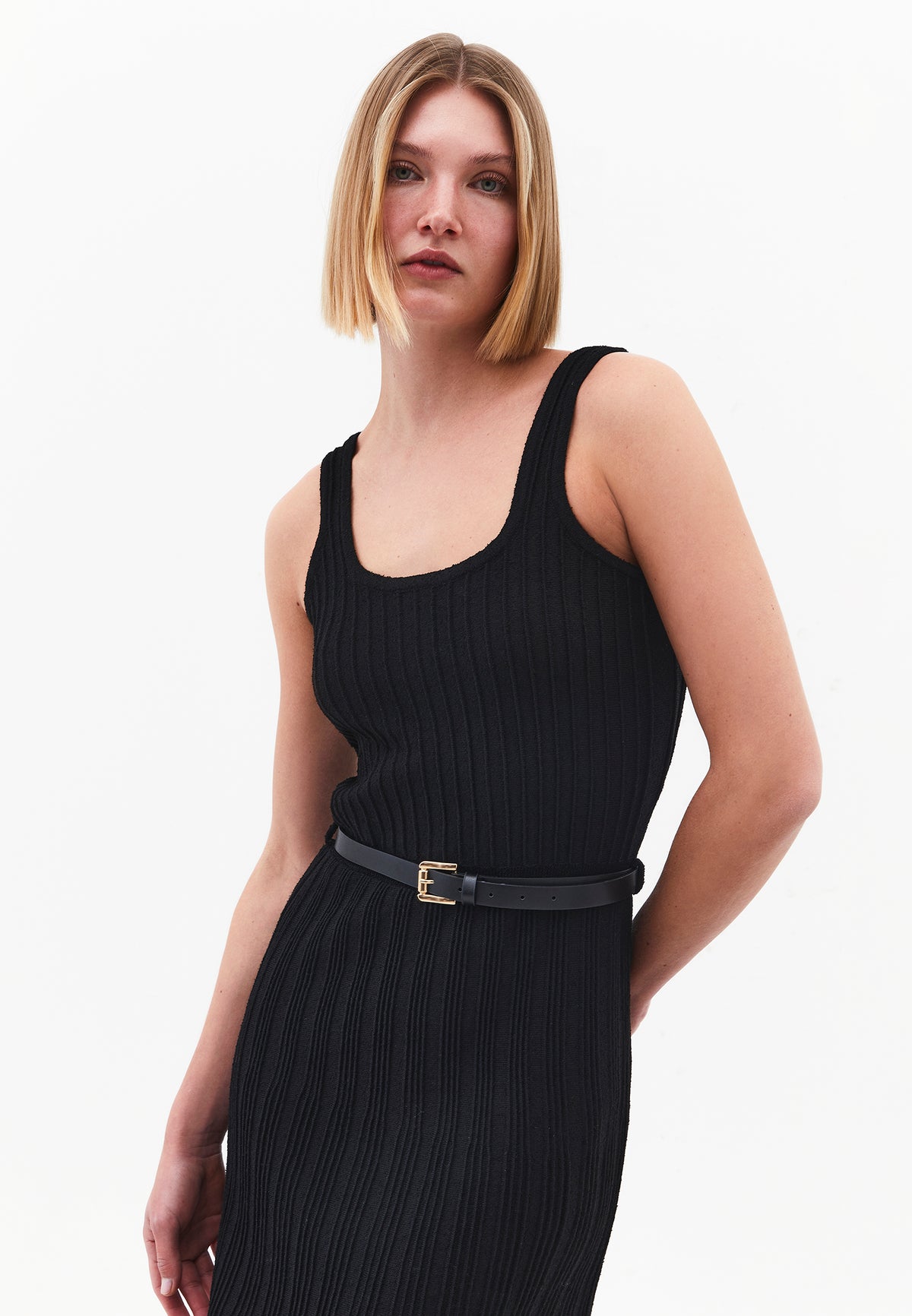 Flared A-Line Sleeveless Dress - Black