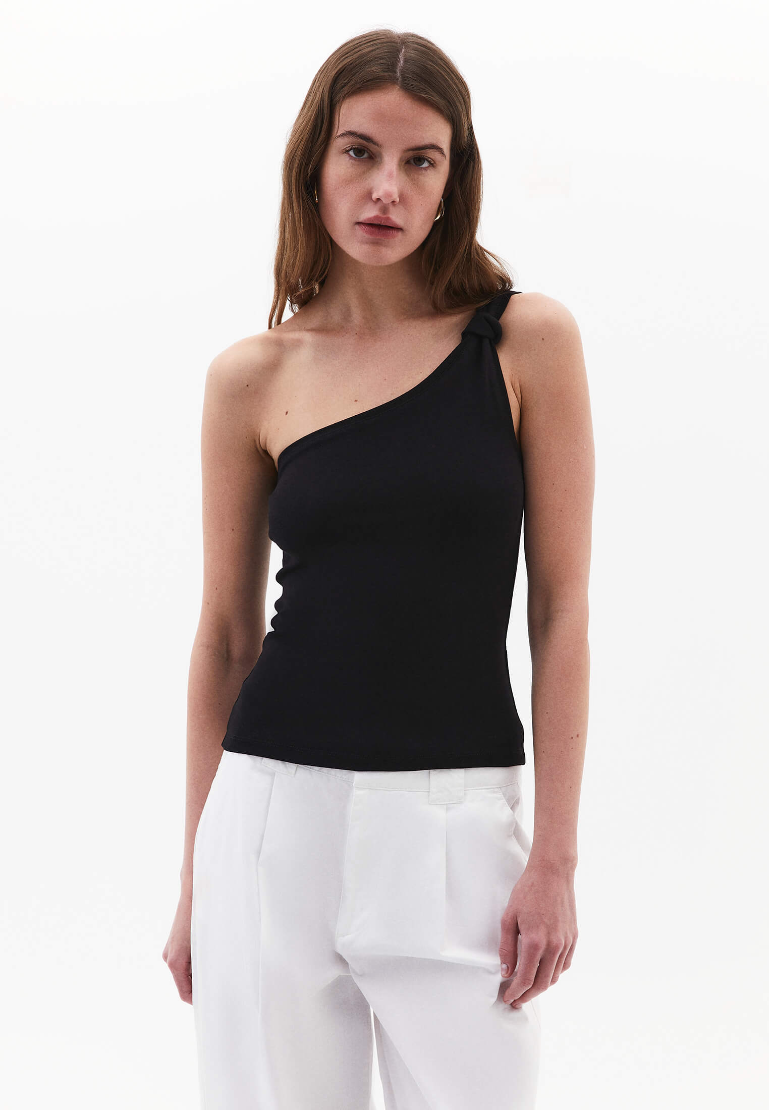 One Shoulder Tank Top - BLACK