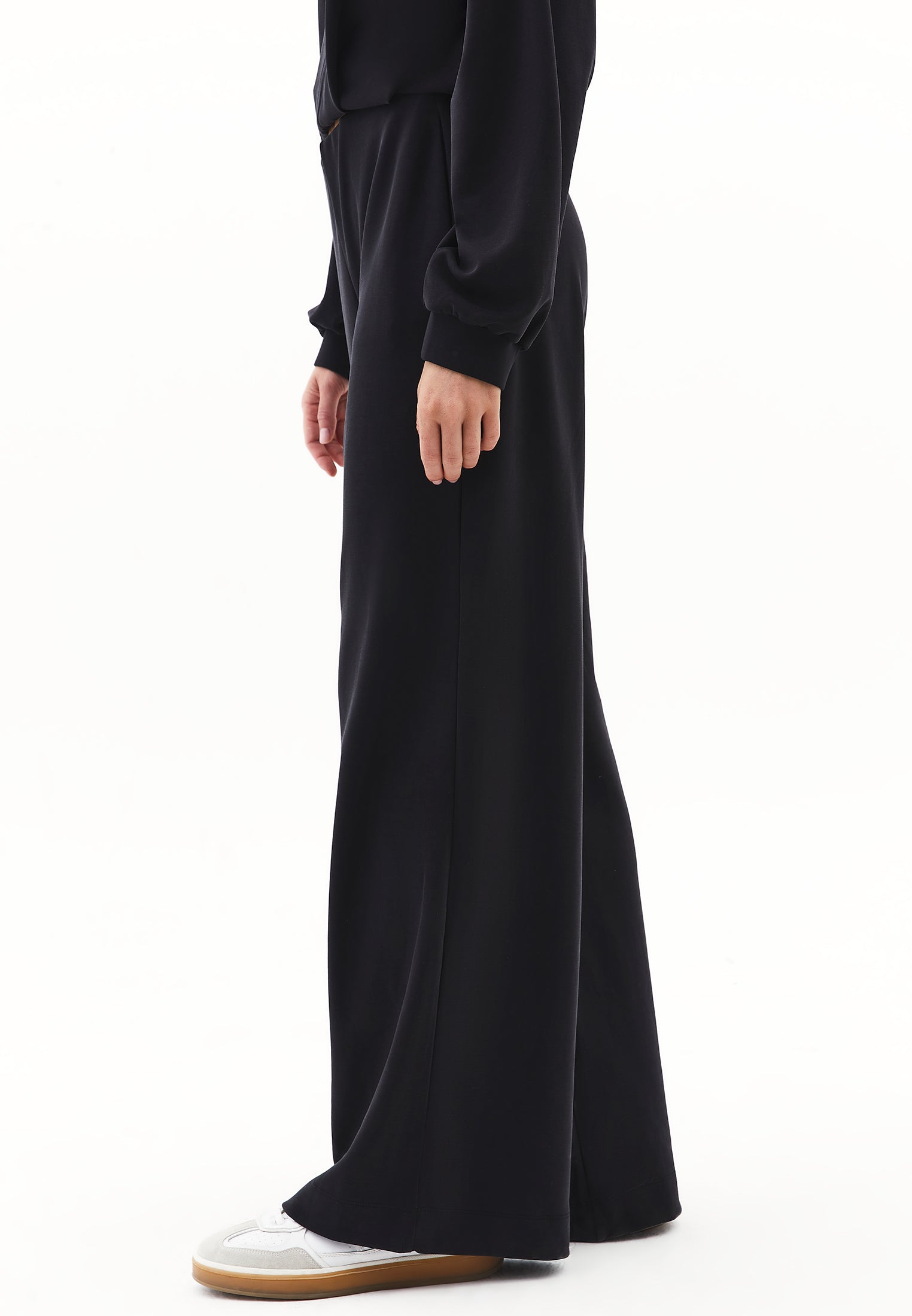 Modal content wide leg pants - BLACK