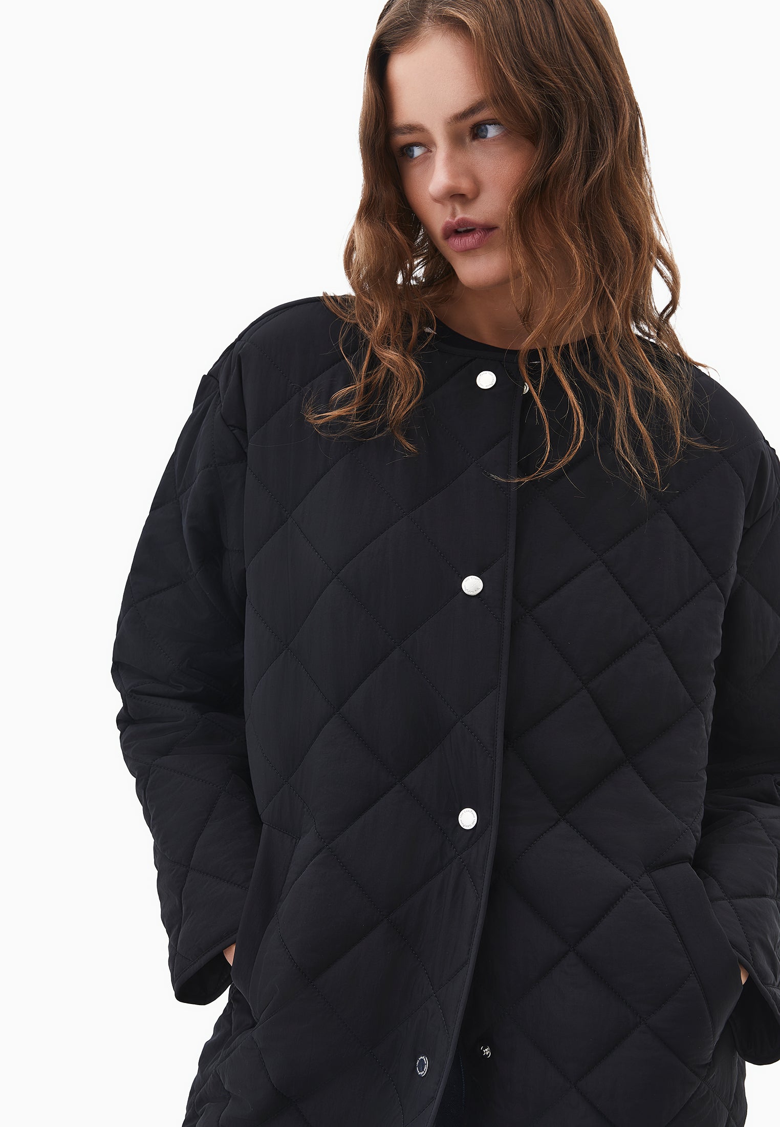 Crew neck long coat - BLACK