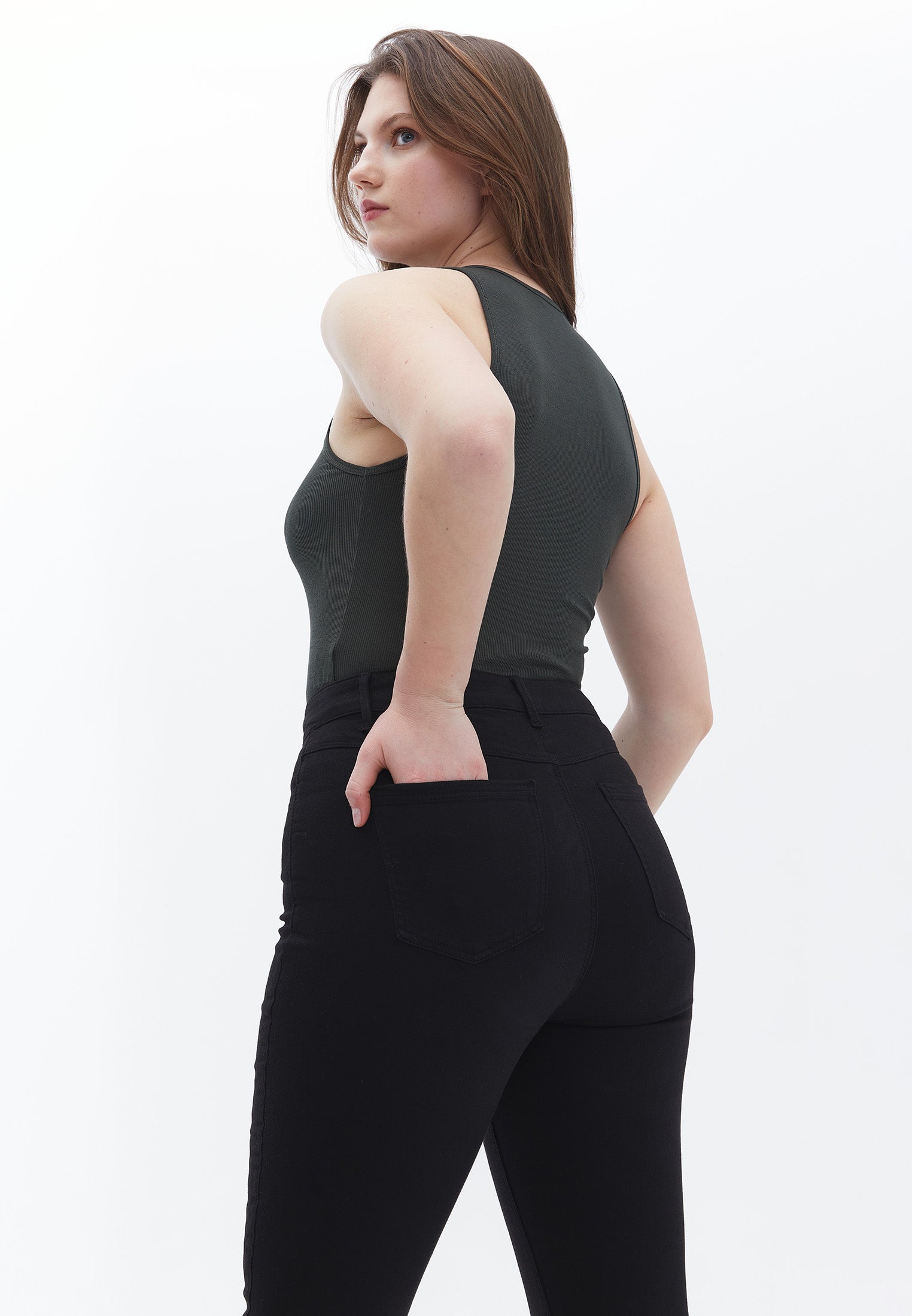 Slim fit high waist pants - BLACK