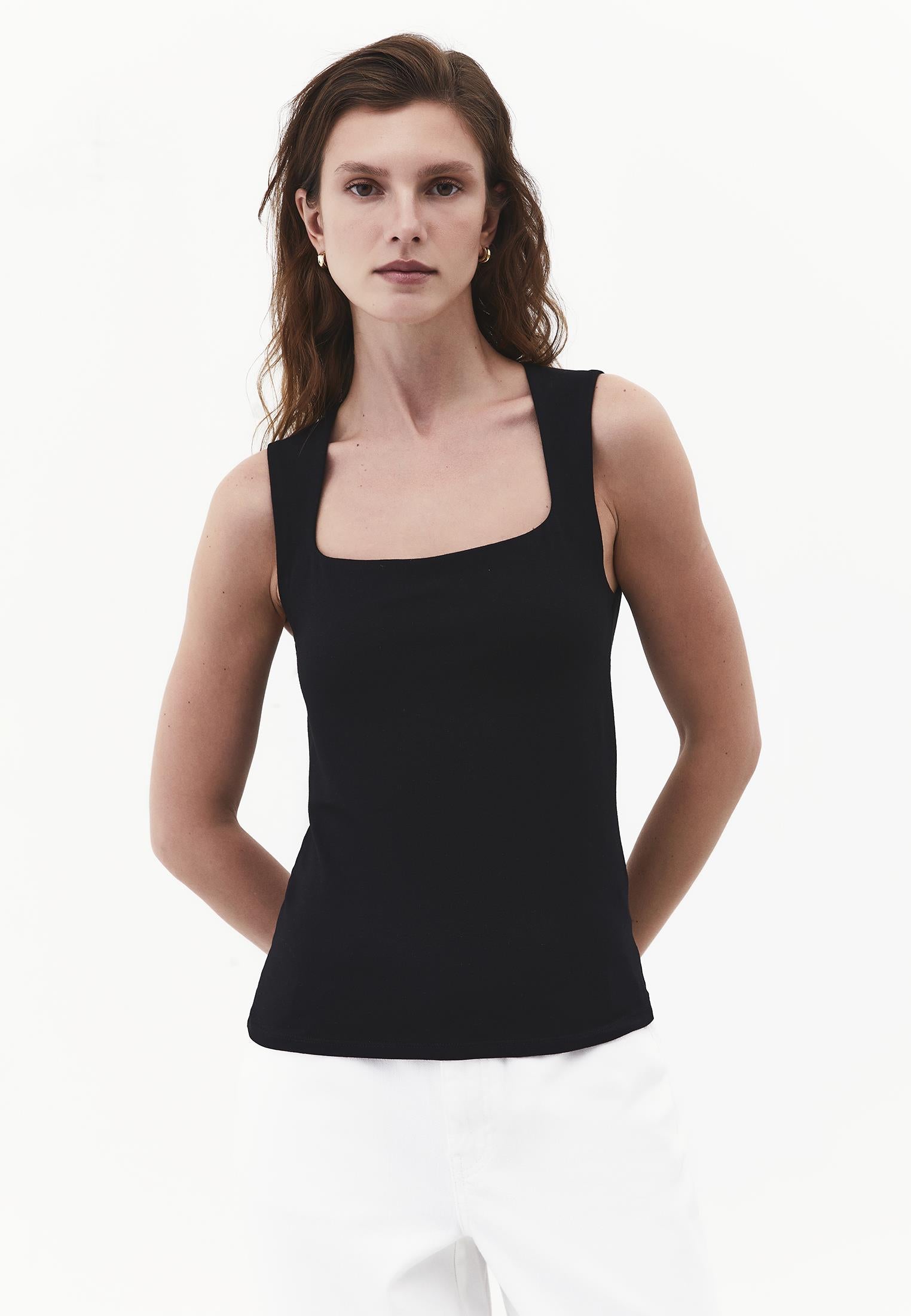 Square Neck Bodycon Standard Tank Top - BLACK