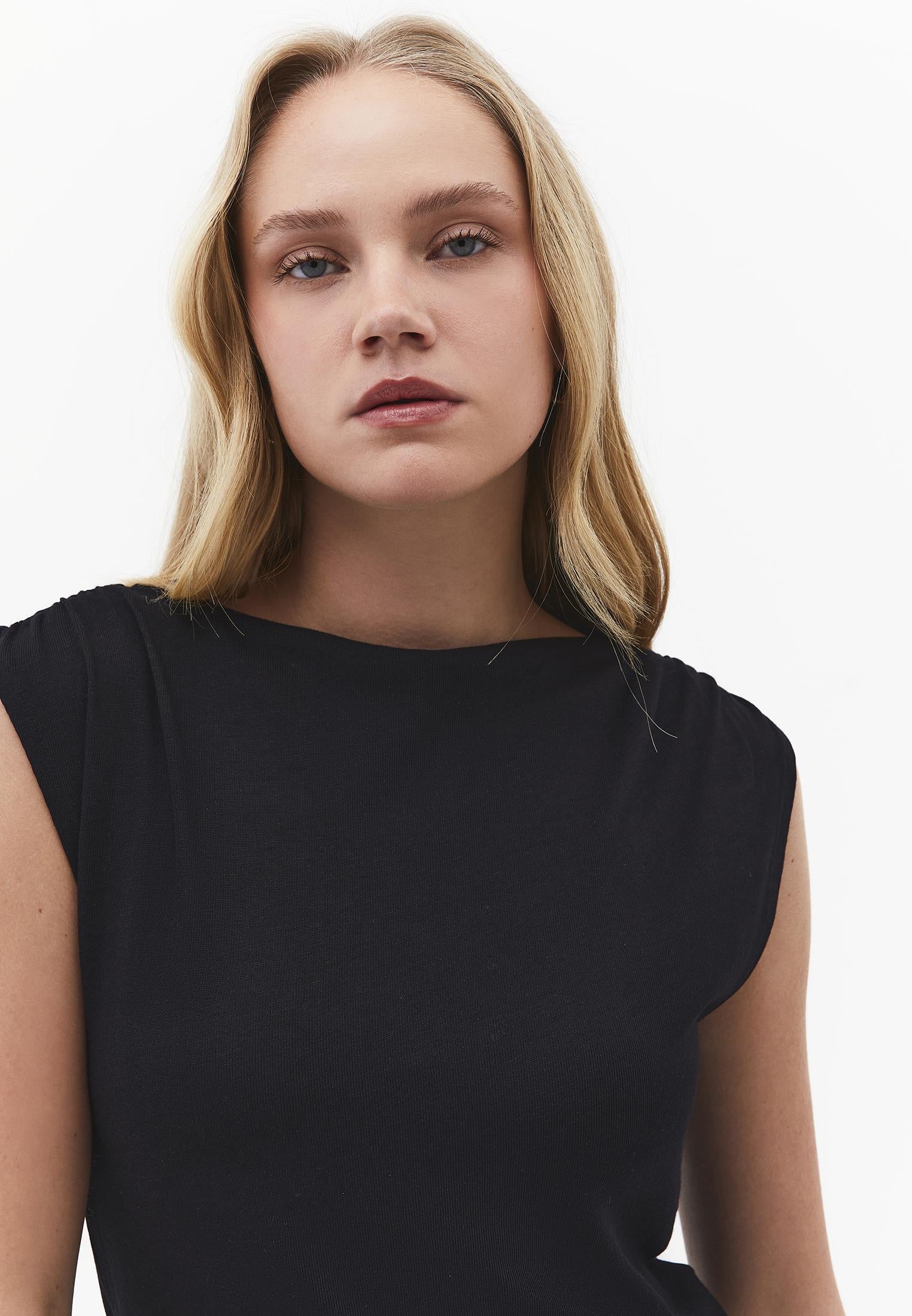 Gathered Boat Neck Tank Top - BLACK