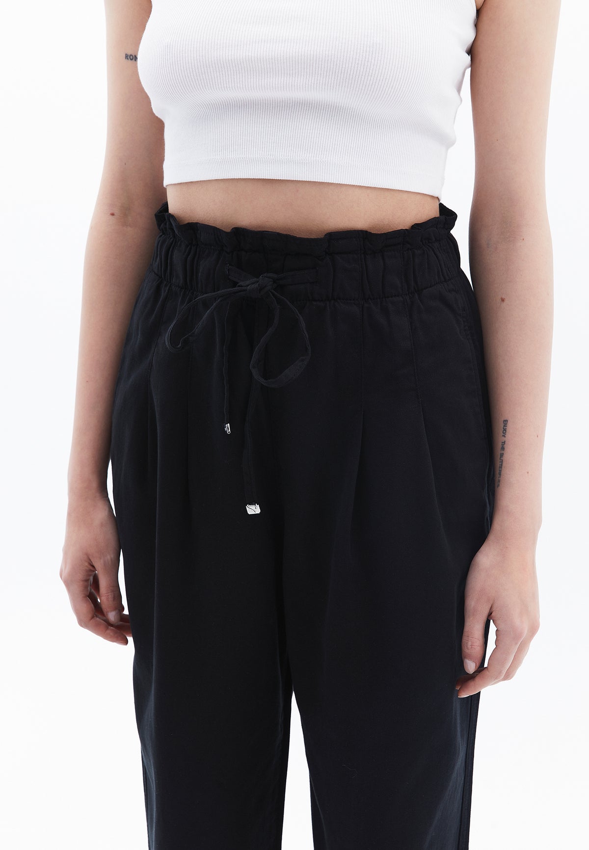 Pleated Ultra High Waist Baggy Pants - Black