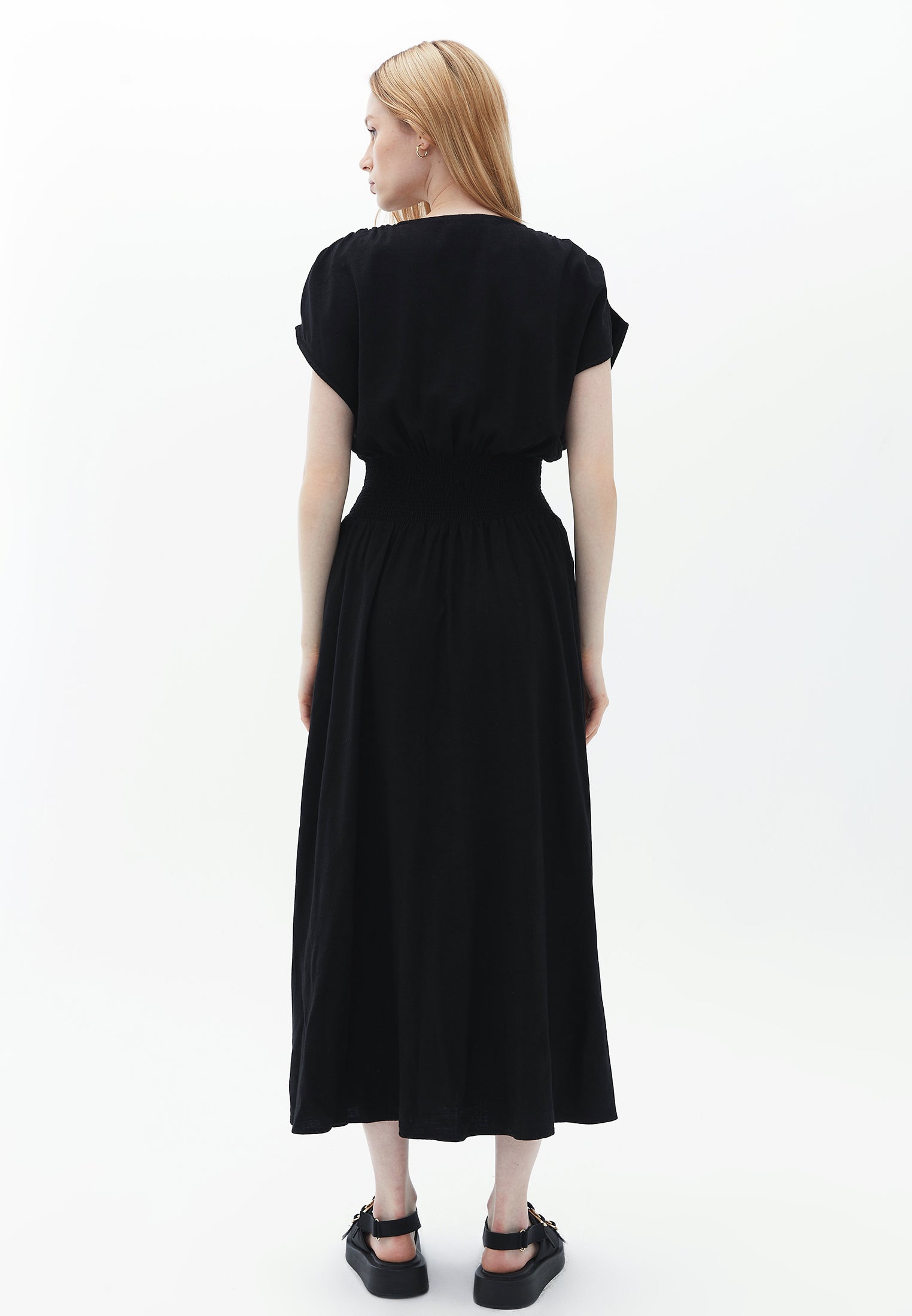 فستان طويل مزدوج الصدر - أسود