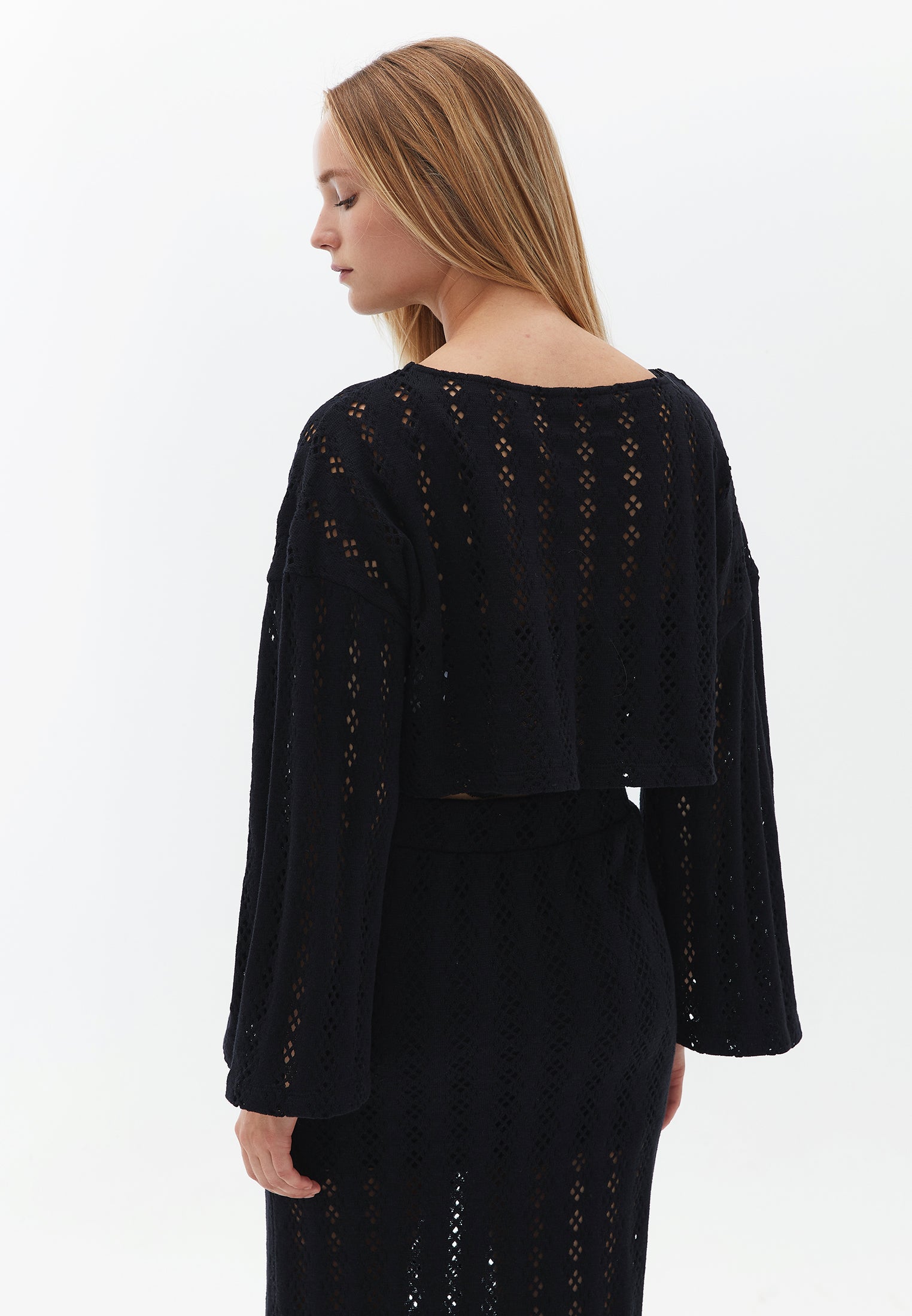 Long sleeved cotton blouse - BLACK