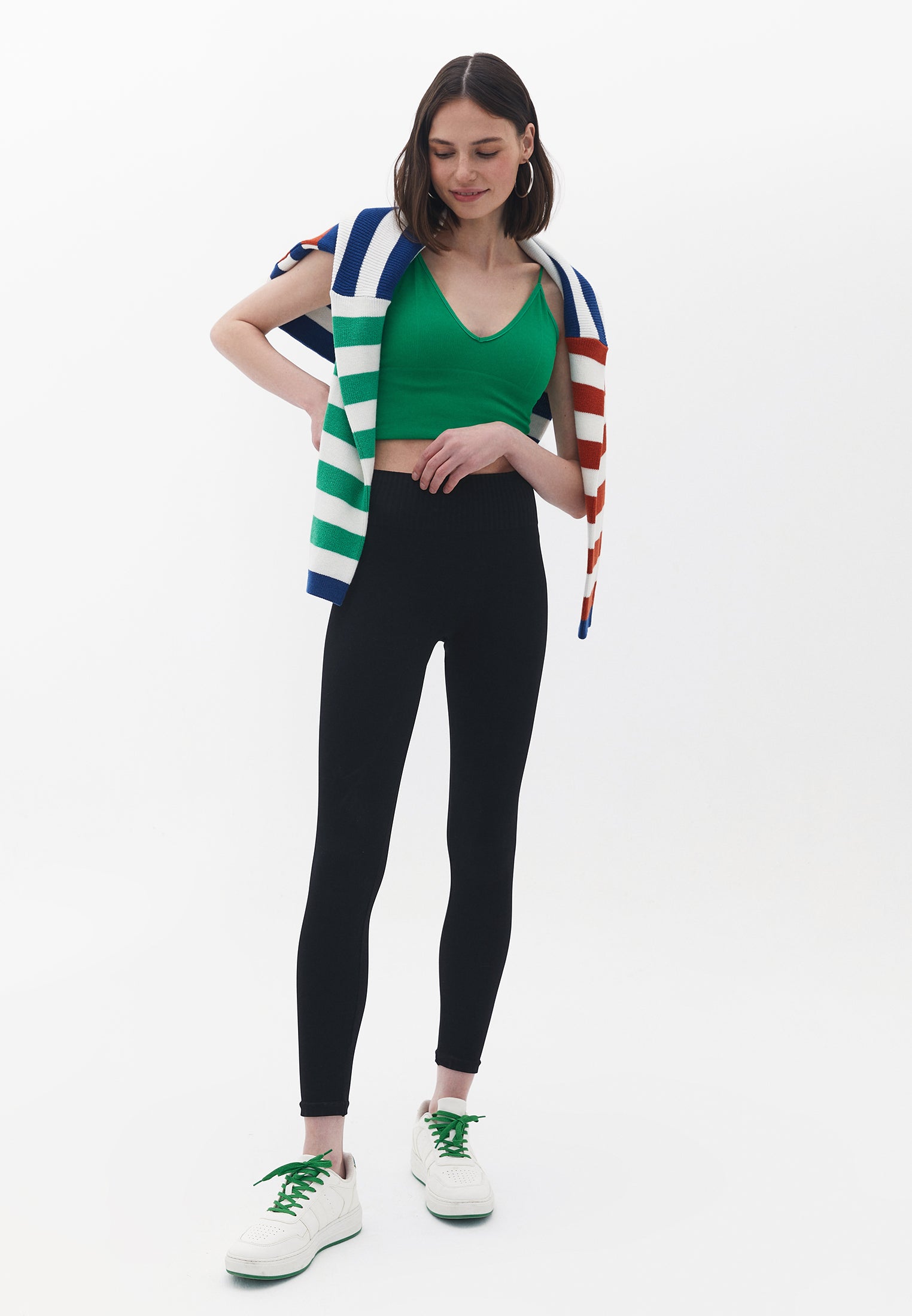 Seamless ankle high waist leggings - BLACK