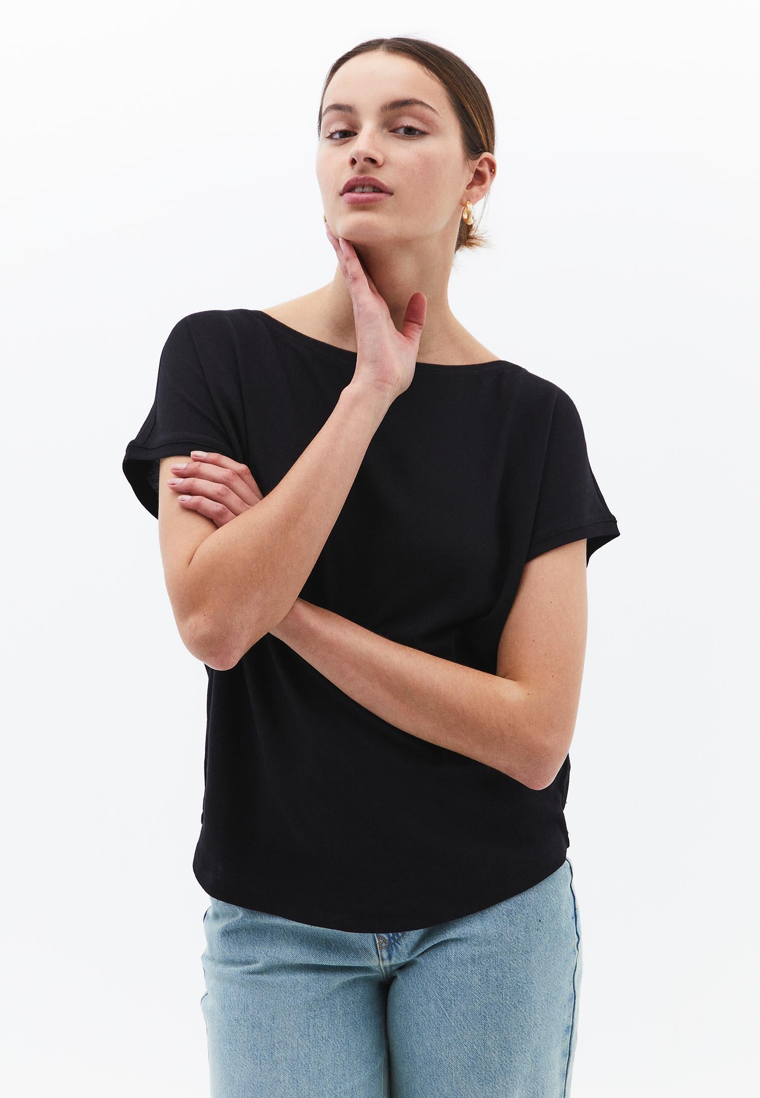Boat Neck Sleeveless T-Shirt - BLACK