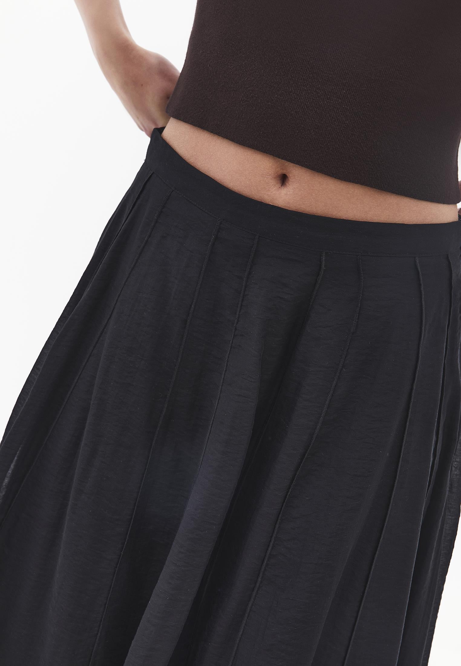 Midi Flared Woven Skirt - BLACK