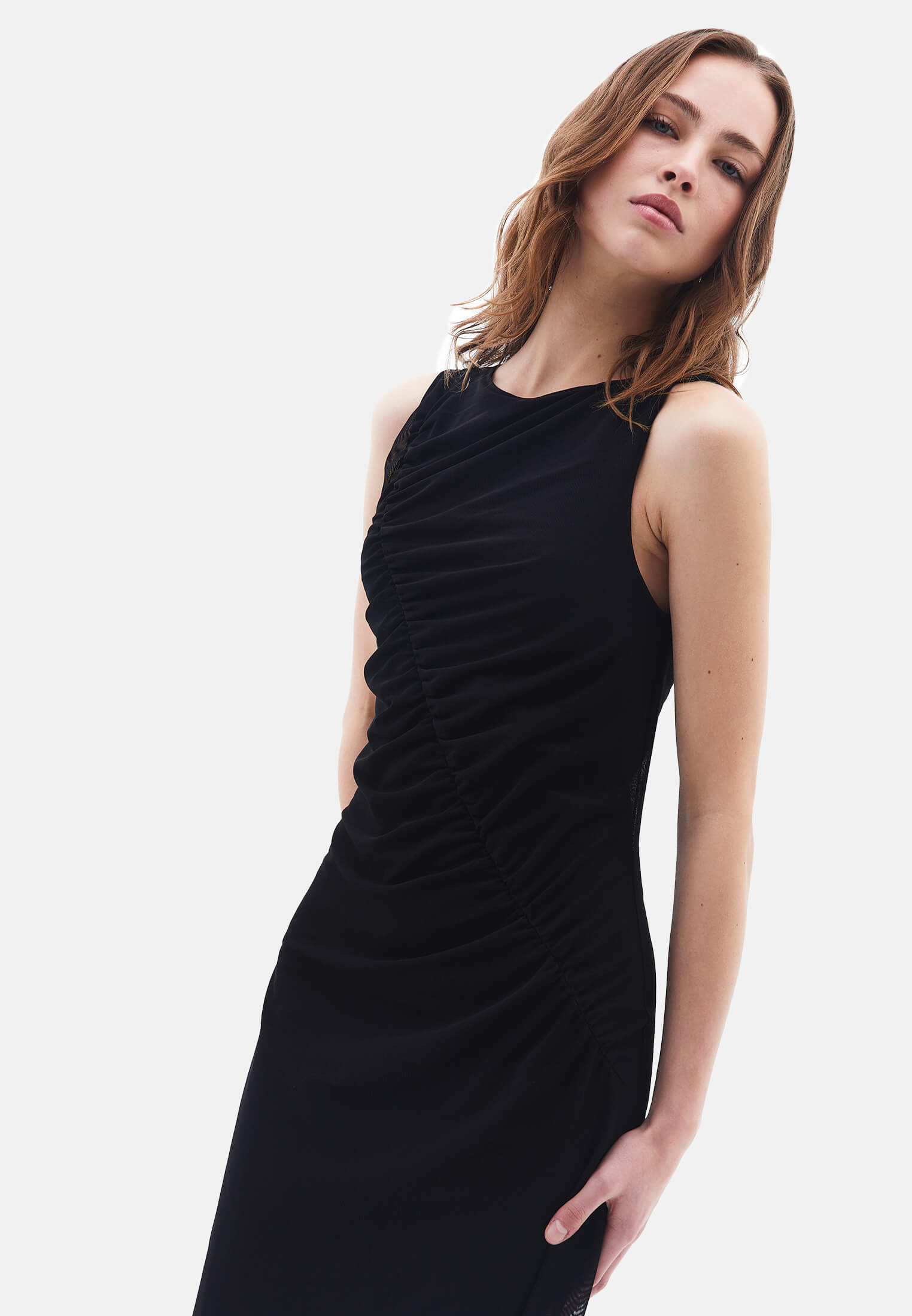 Mesh Long Dress - BLACK