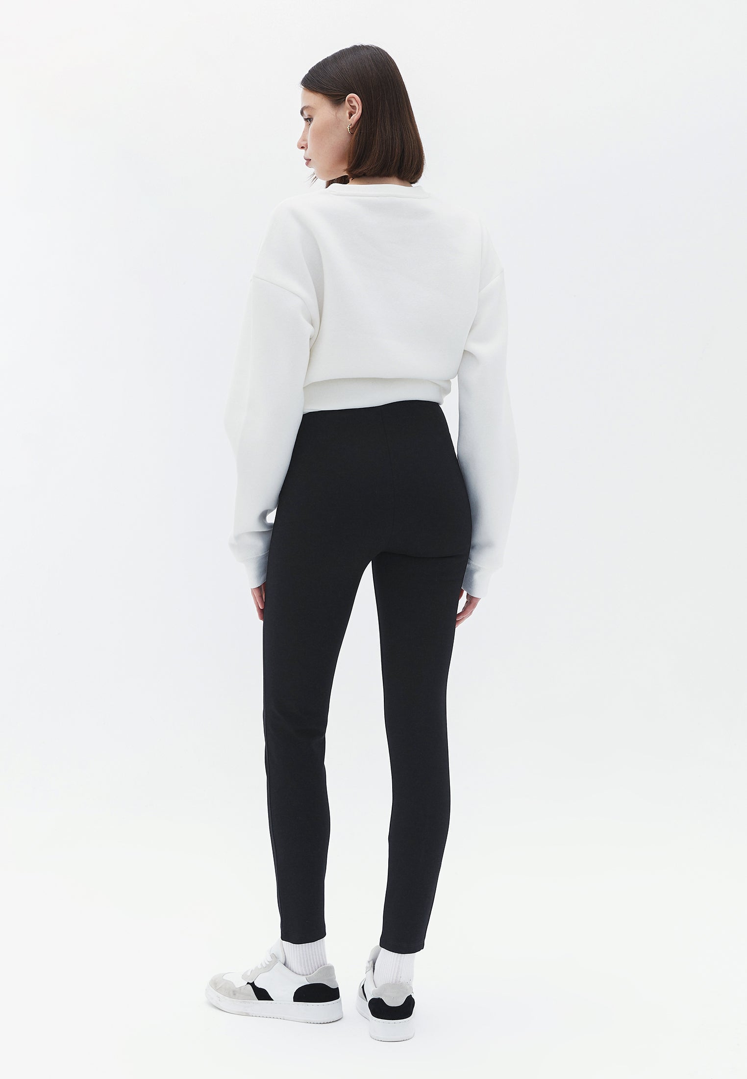 HIGH WAIST LONG LEGGINGS WITH CUT-OUT DETAIL - BLACK