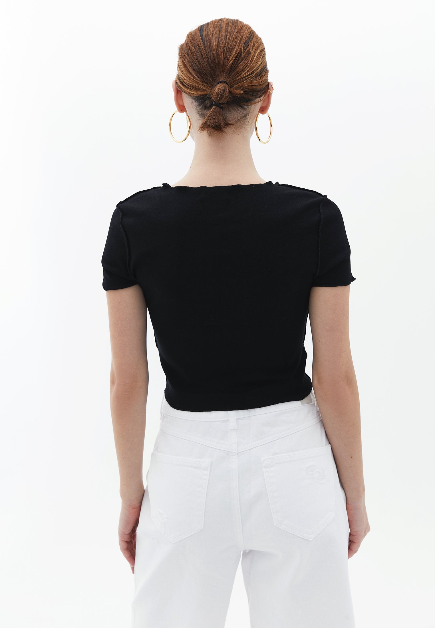 Short sleeve ribbed crew neck t-shirt - BLACK