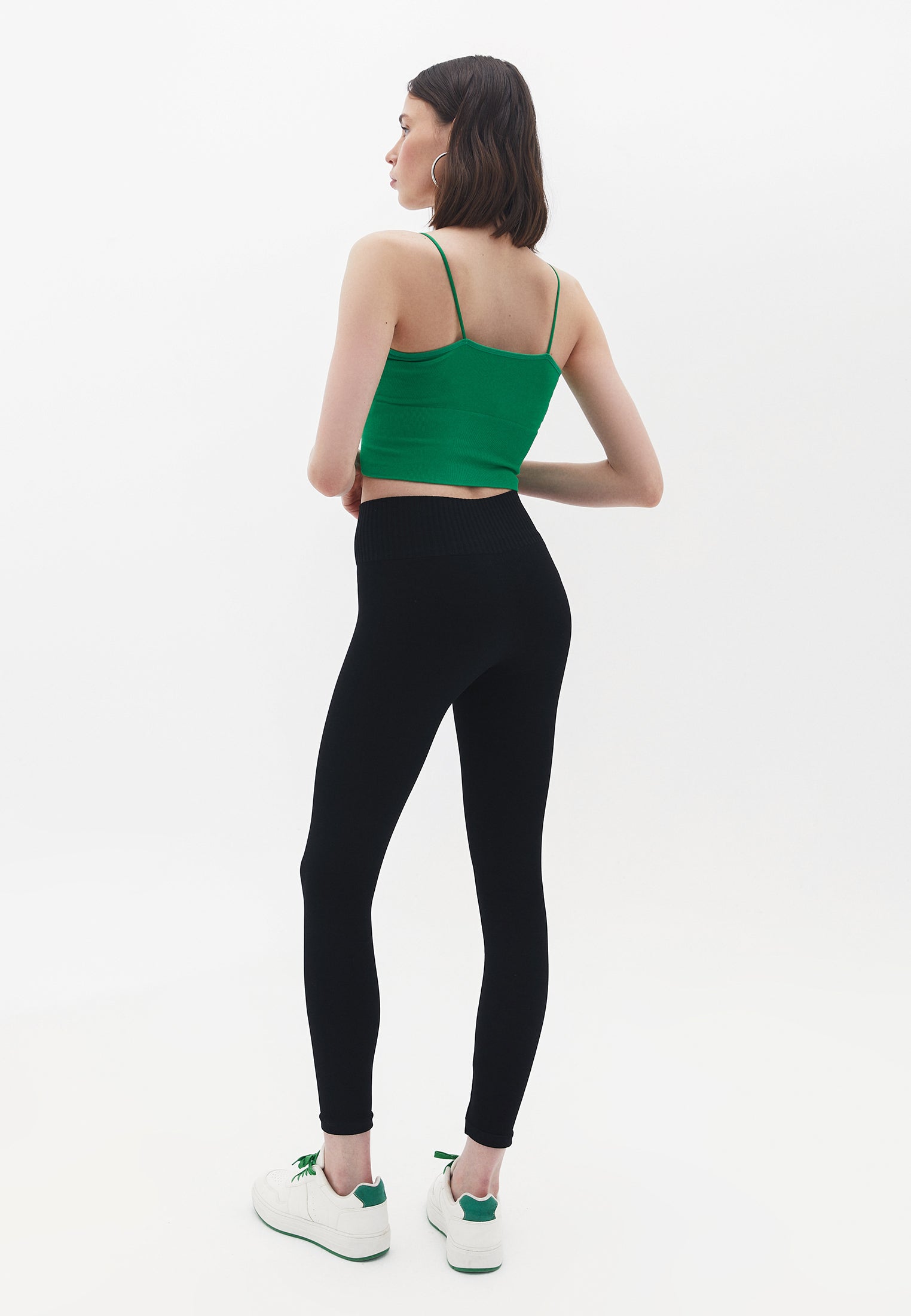 Seamless ankle high waist leggings - BLACK