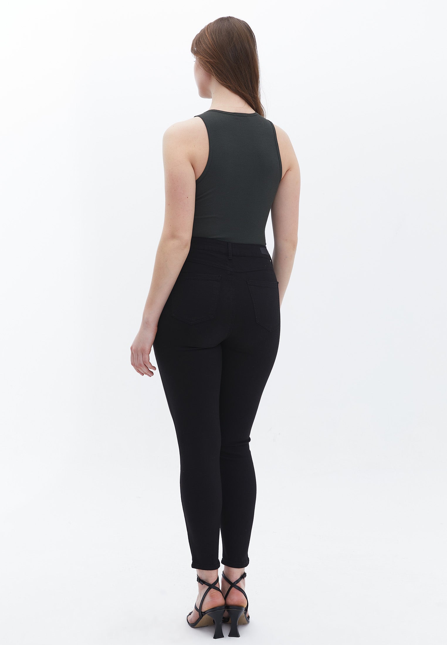 Slim fit high waist pants - BLACK