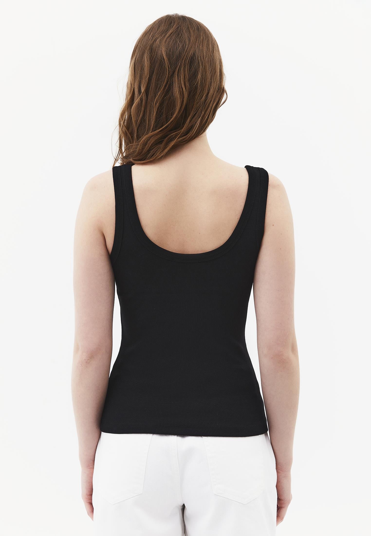 U Neck Bodycon Ribbed Tank Top - BLACK