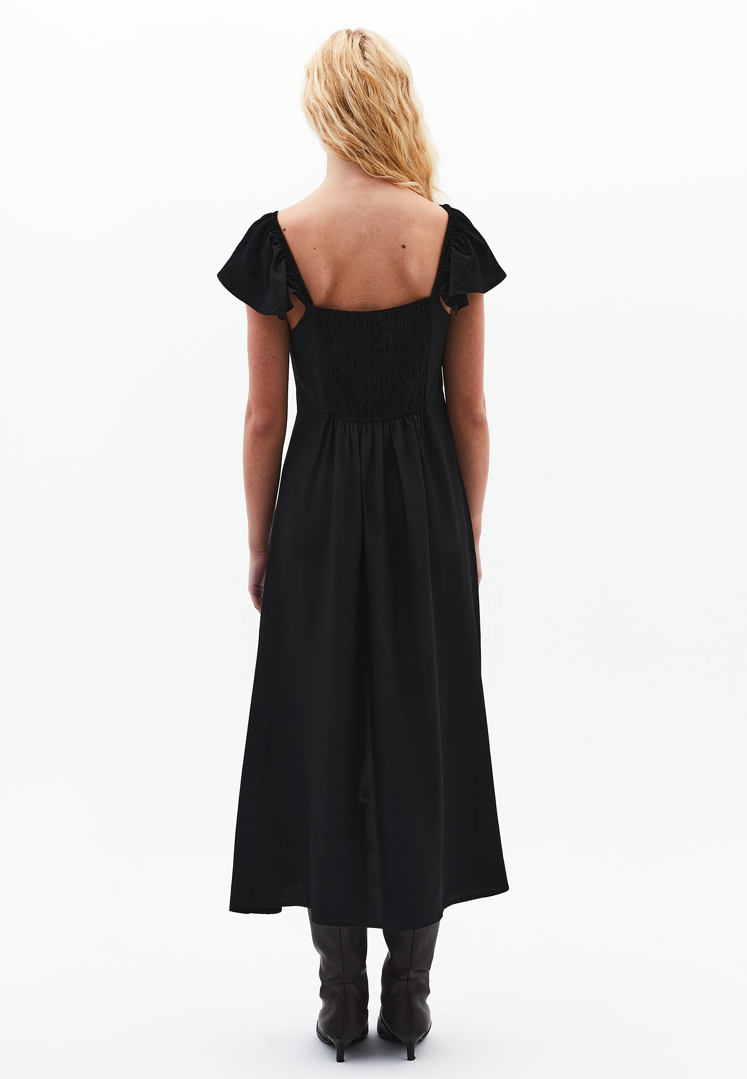 Sweetheart Neckline Midi Dress - BLACK