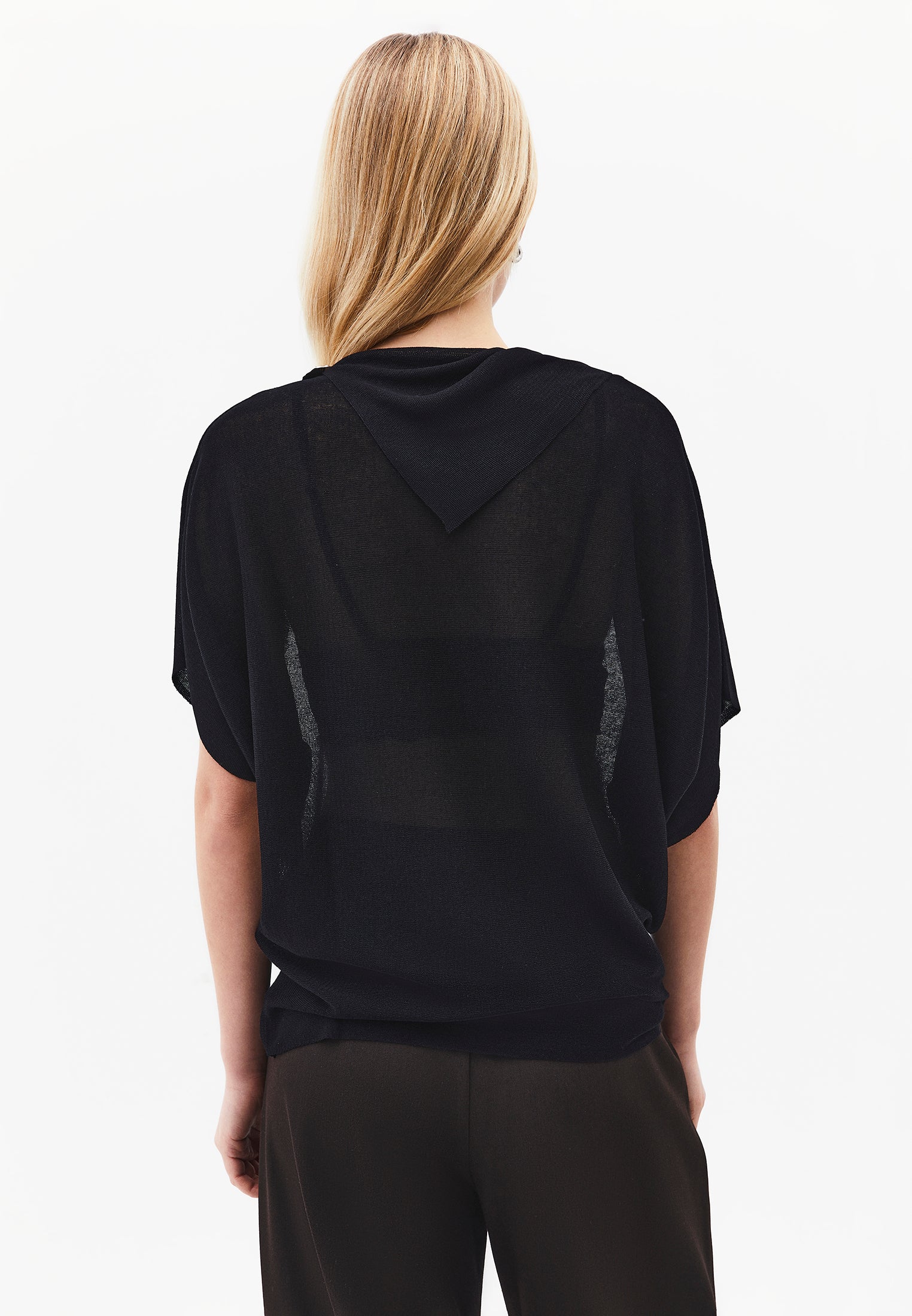 High Neck Sleeveless Oversize Tunic Blouse - BLACK